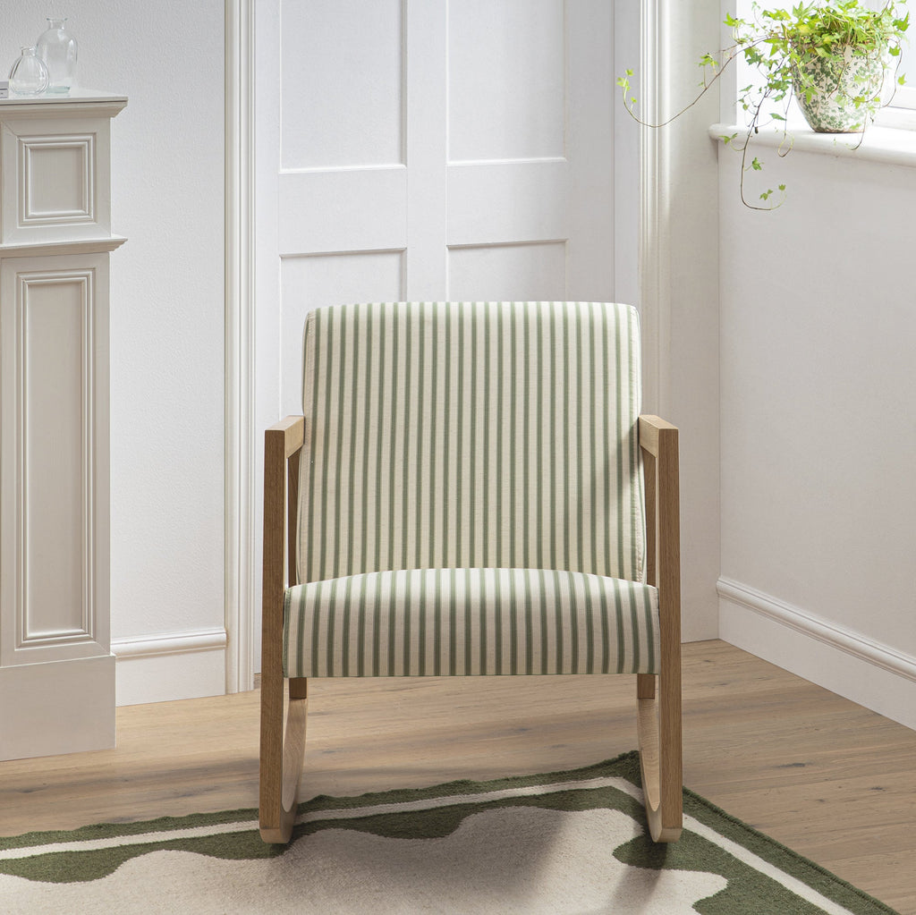 Fyne Sage Striped Linen Blend Natural Oak Rocking Armchair