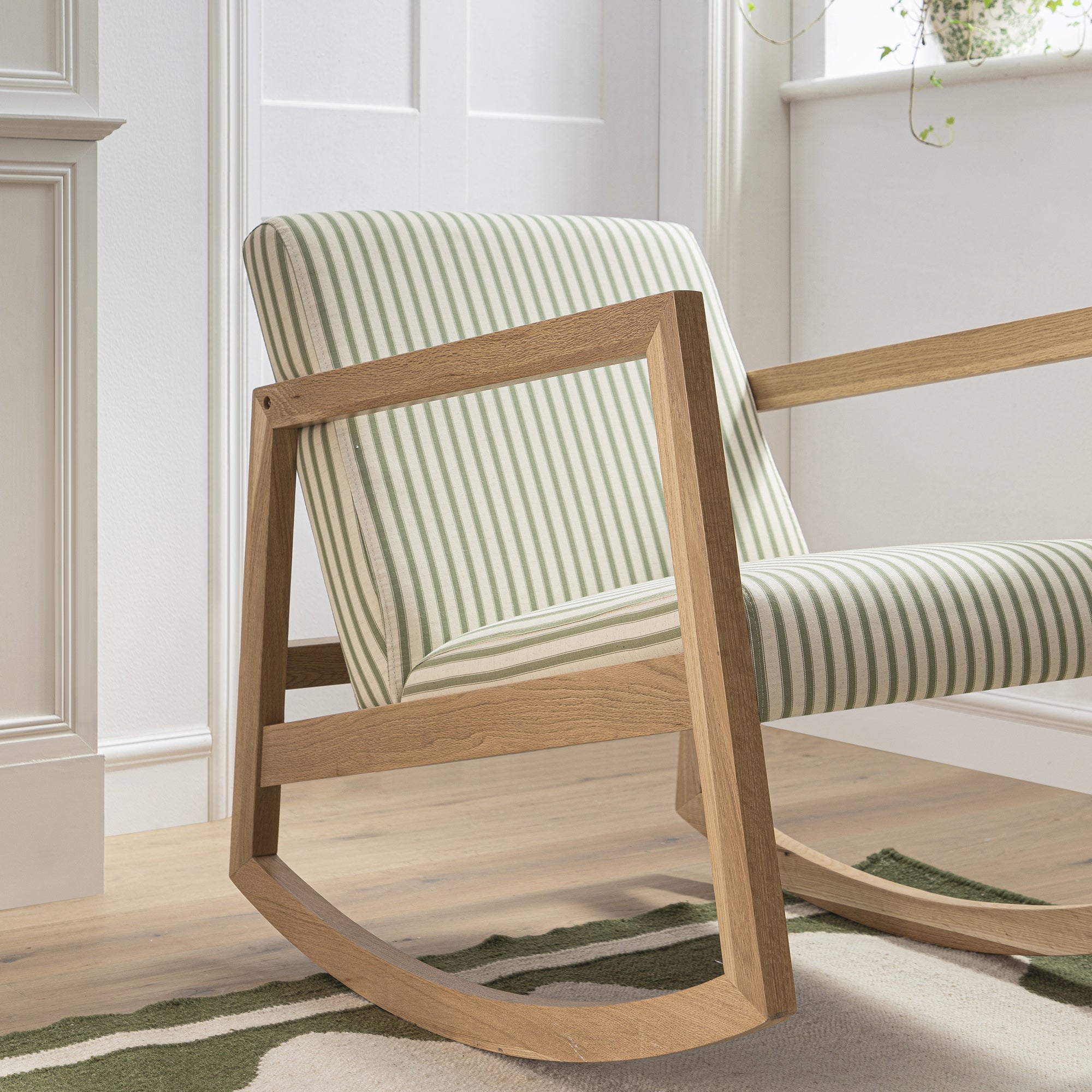 Fyne Sage Striped Linen Blend Natural Oak Rocking Armchair