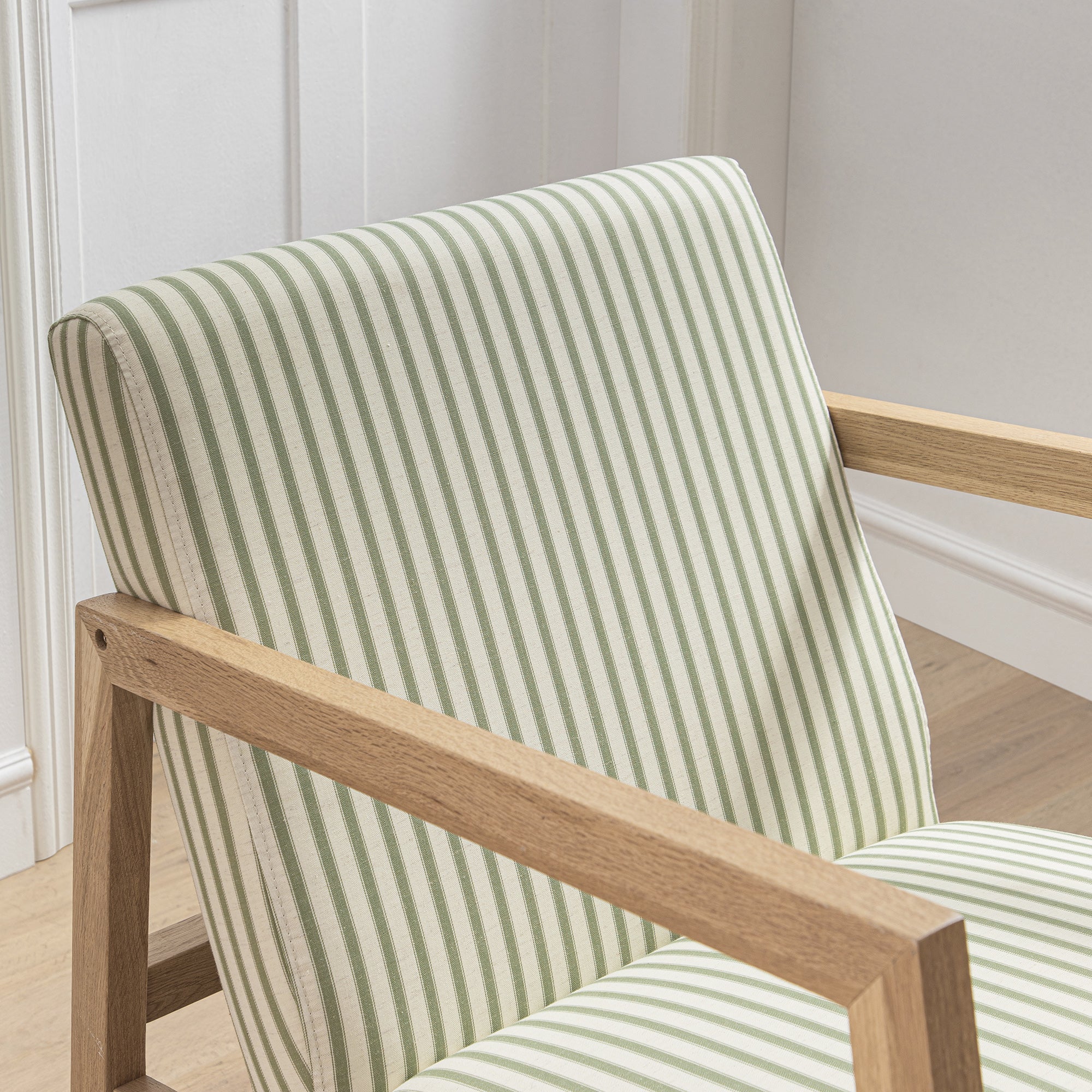 Fyne Sage Striped Linen Blend Natural Oak Rocking Armchair