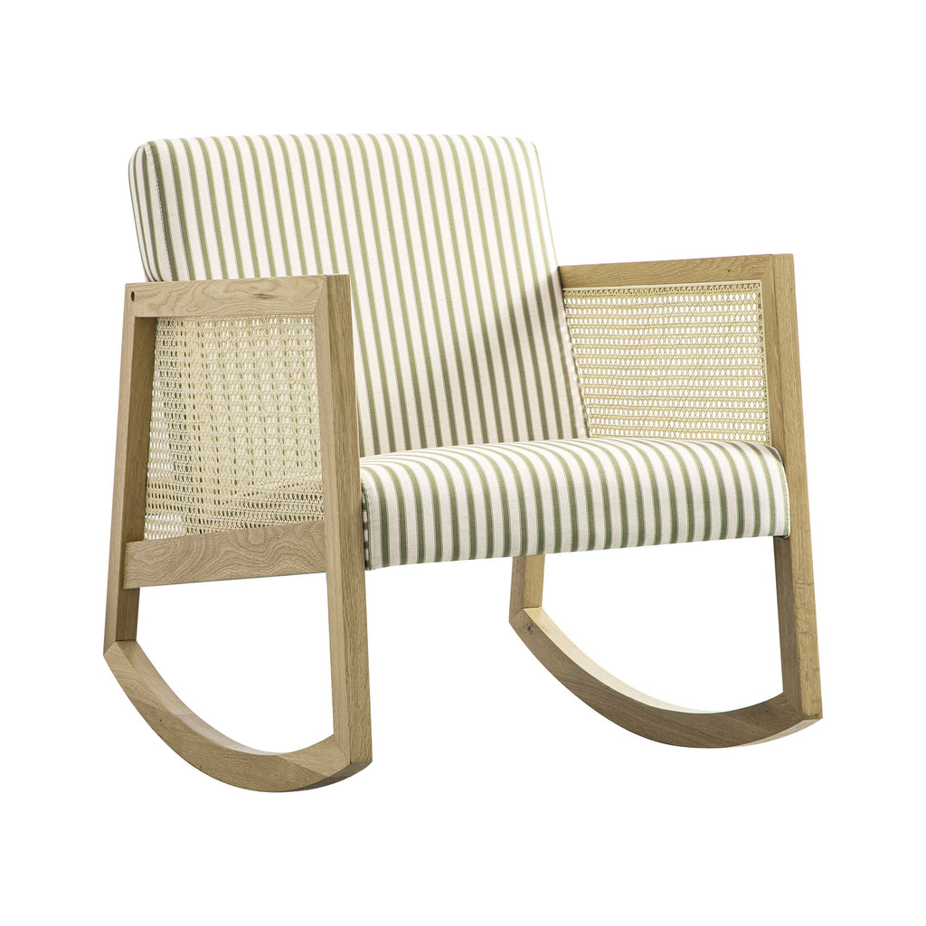 Fyne Sage Striped Linen Blend Natural Oak Armchair with Rattan Armrests