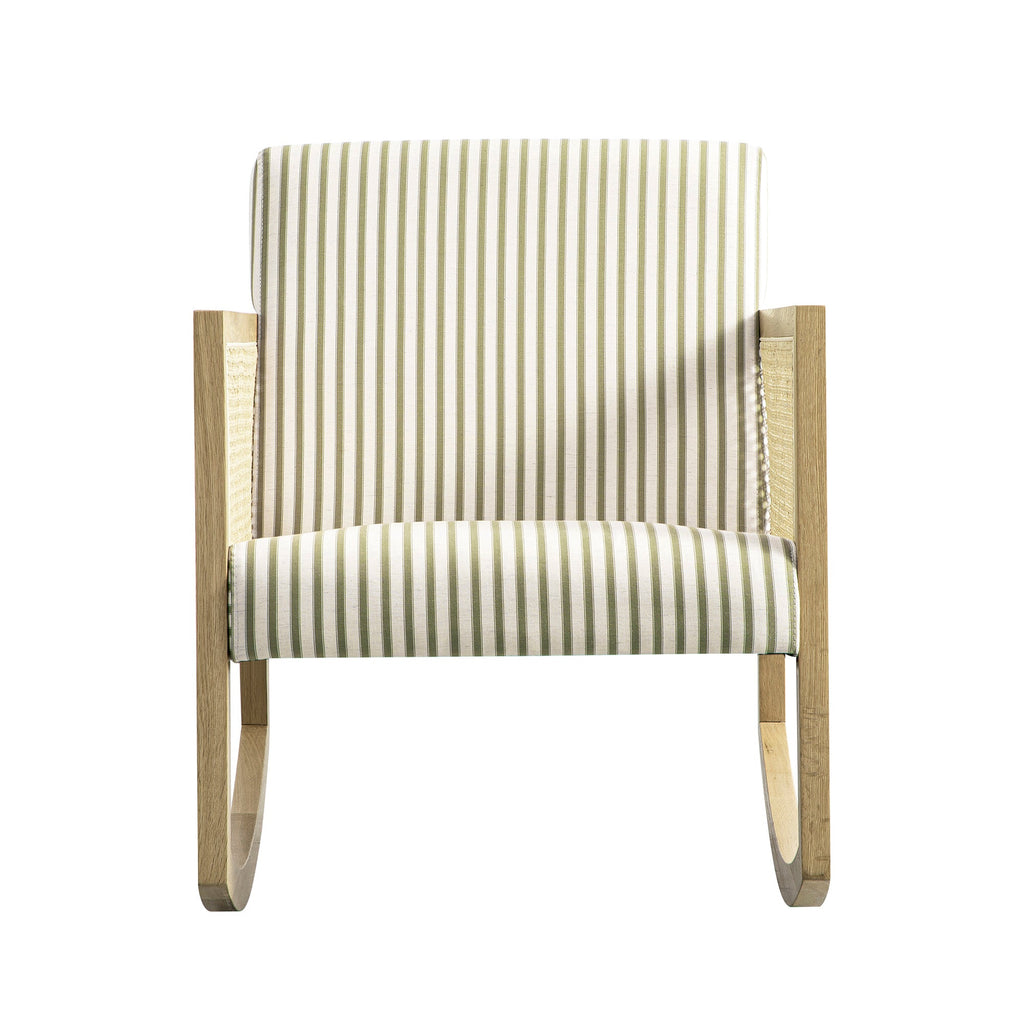 Fyne Sage Striped Linen Blend Natural Oak Armchair with Rattan Armrests