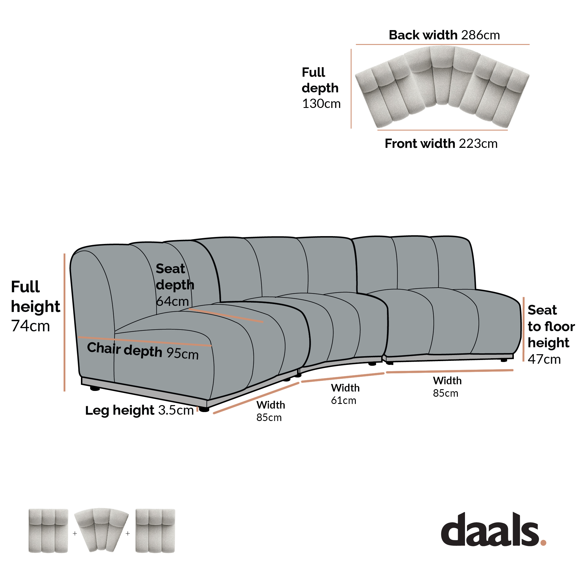 Granvia Musk Blush Boucle Modular Sofa, 3-Seater Corner Sofa