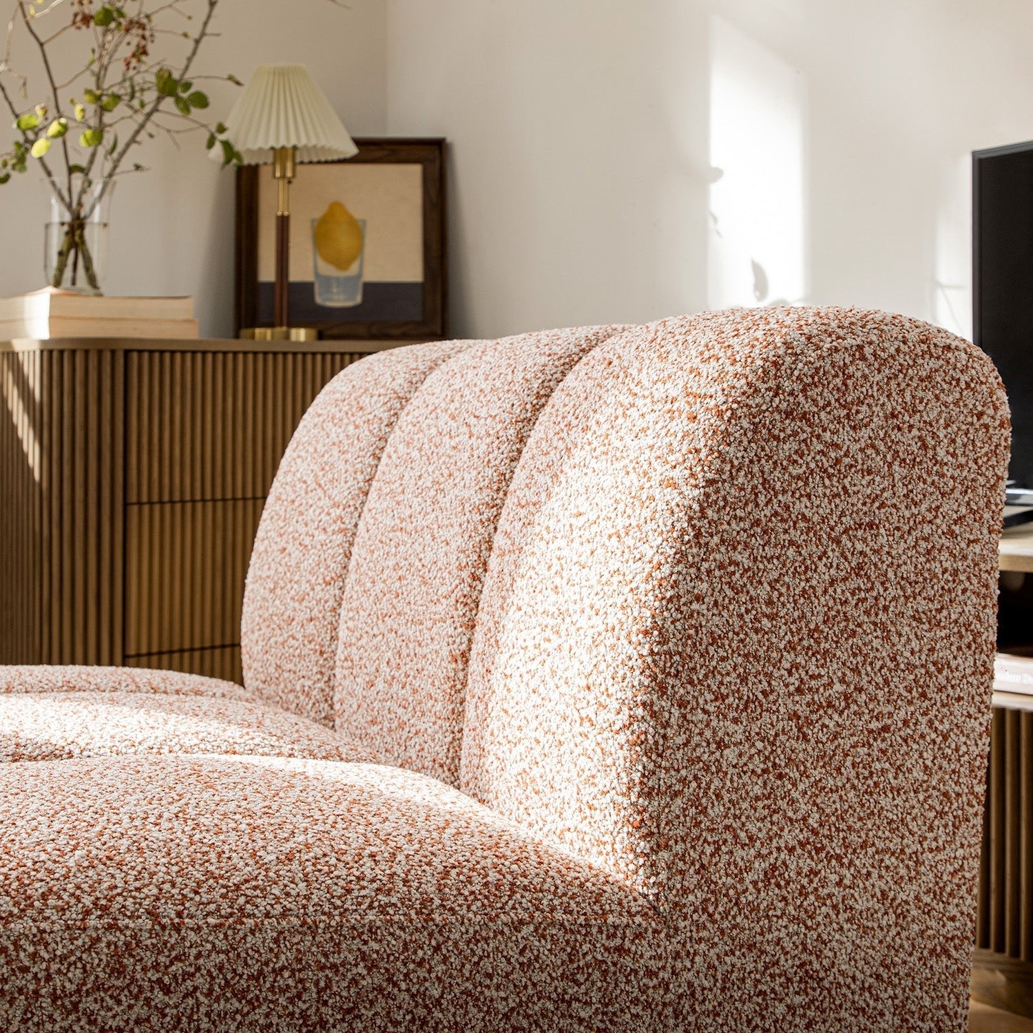 Granvia Musk Blush Boucle Modular Sofa, 1-Seater Armless Sofa