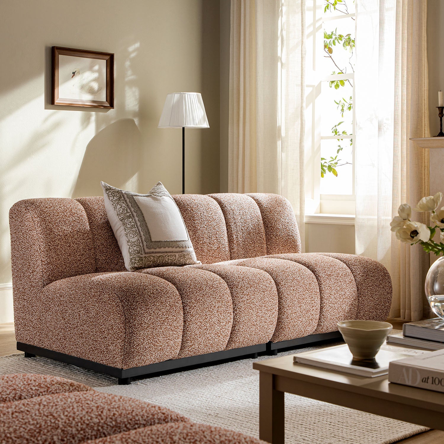 Granvia Musk Blush Boucle Modular Sofa, 2-Seater Sofa