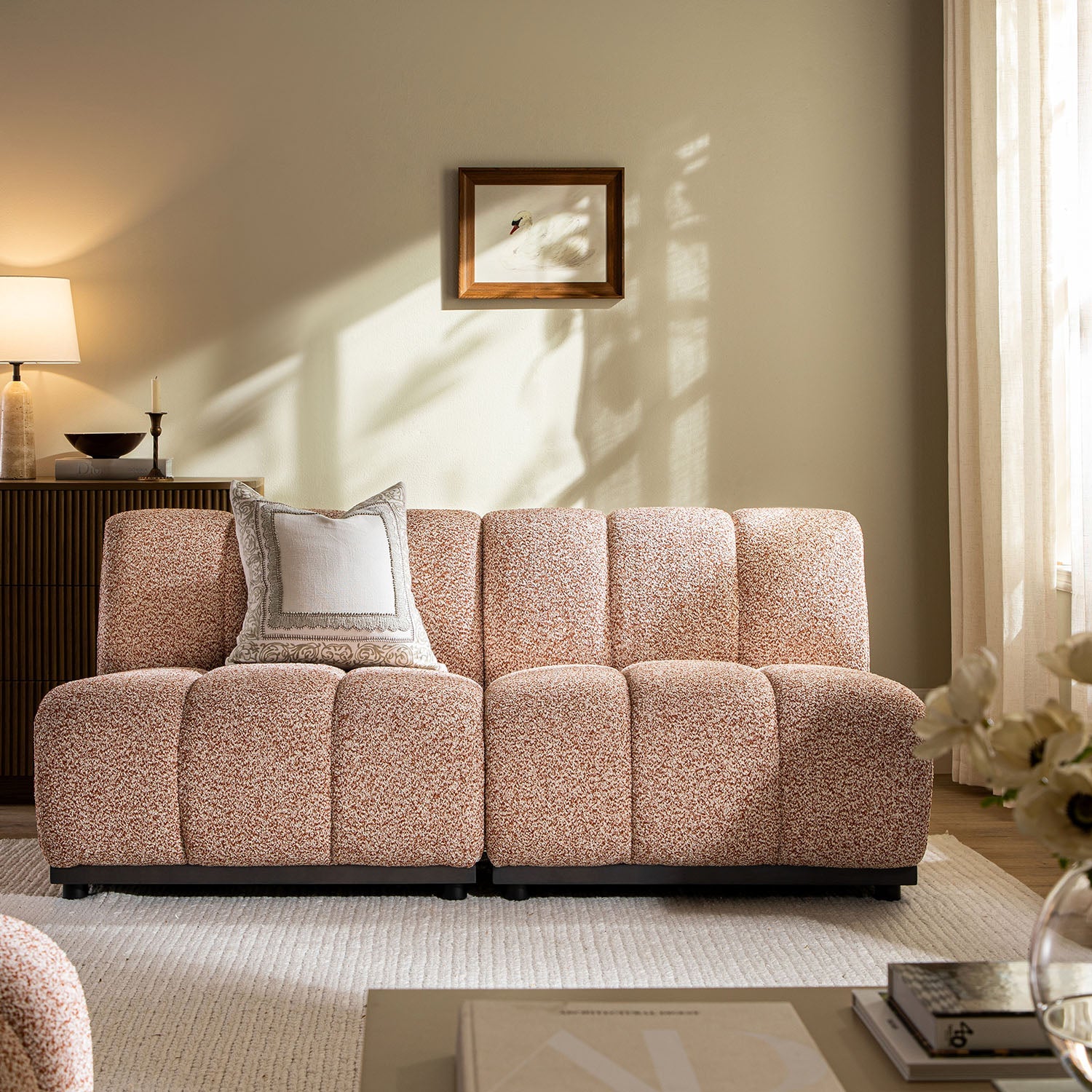 Granvia Musk Blush Boucle Modular Sofa, 2-Seater Sofa