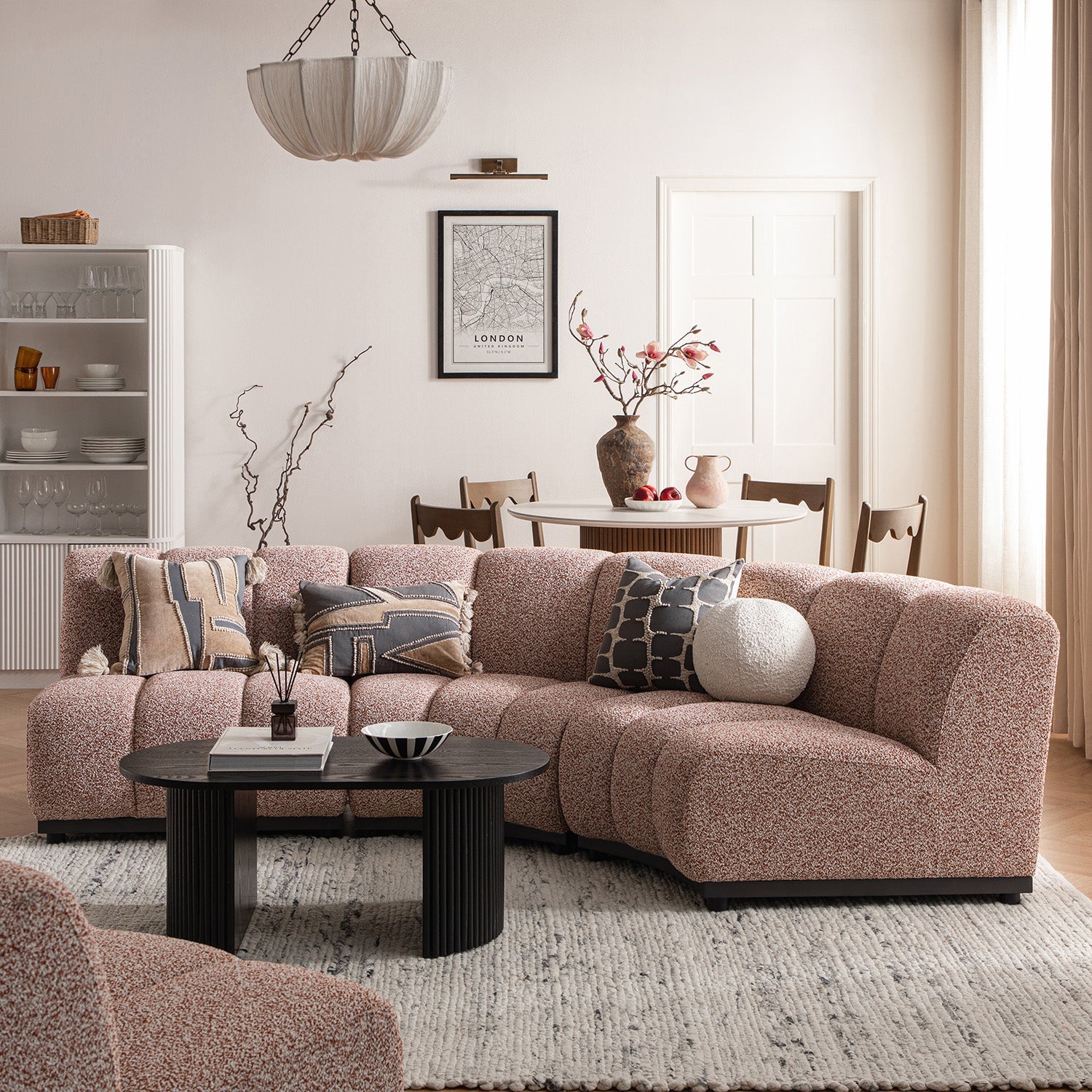 Granvia Musk Blush Boucle Modular Sofa, 3-Seater L-Shaped Sofa