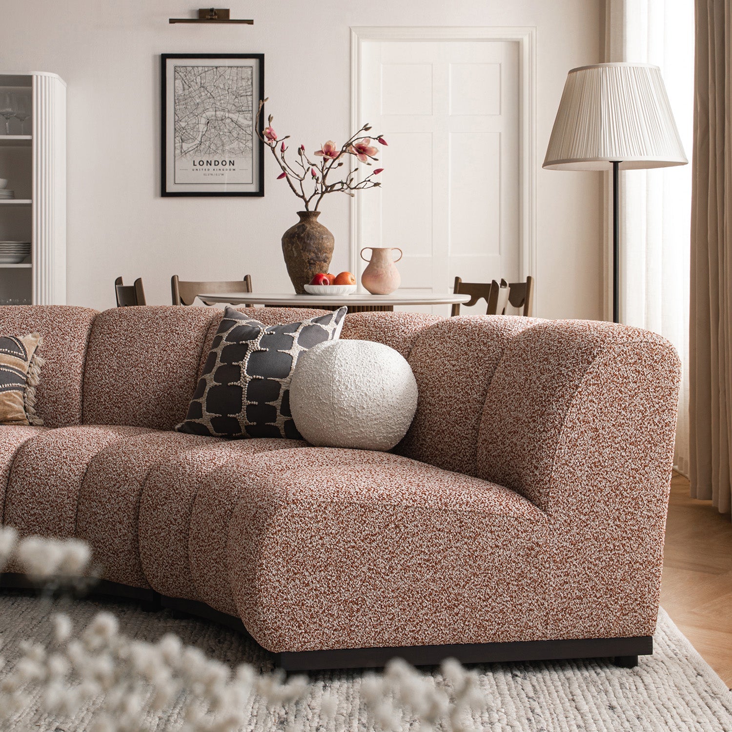 Granvia Musk Blush Boucle Modular Sofa, 3-Seater L-Shaped Sofa
