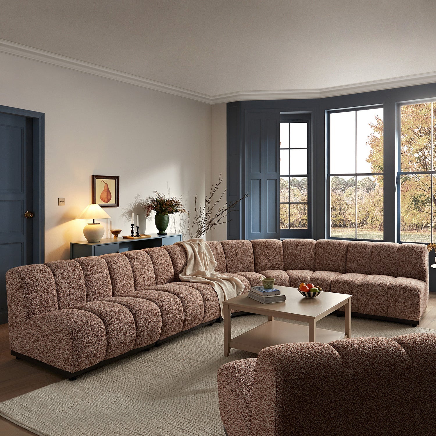 Granvia Musk Blush Boucle Modular Sofa, 5-Seater Grand L-Shaped Sofa