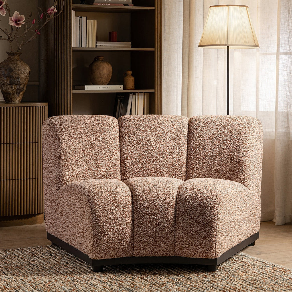 Granvia Musk Blush Boucle Modular Sofa, 1-Seater Curved Sofa