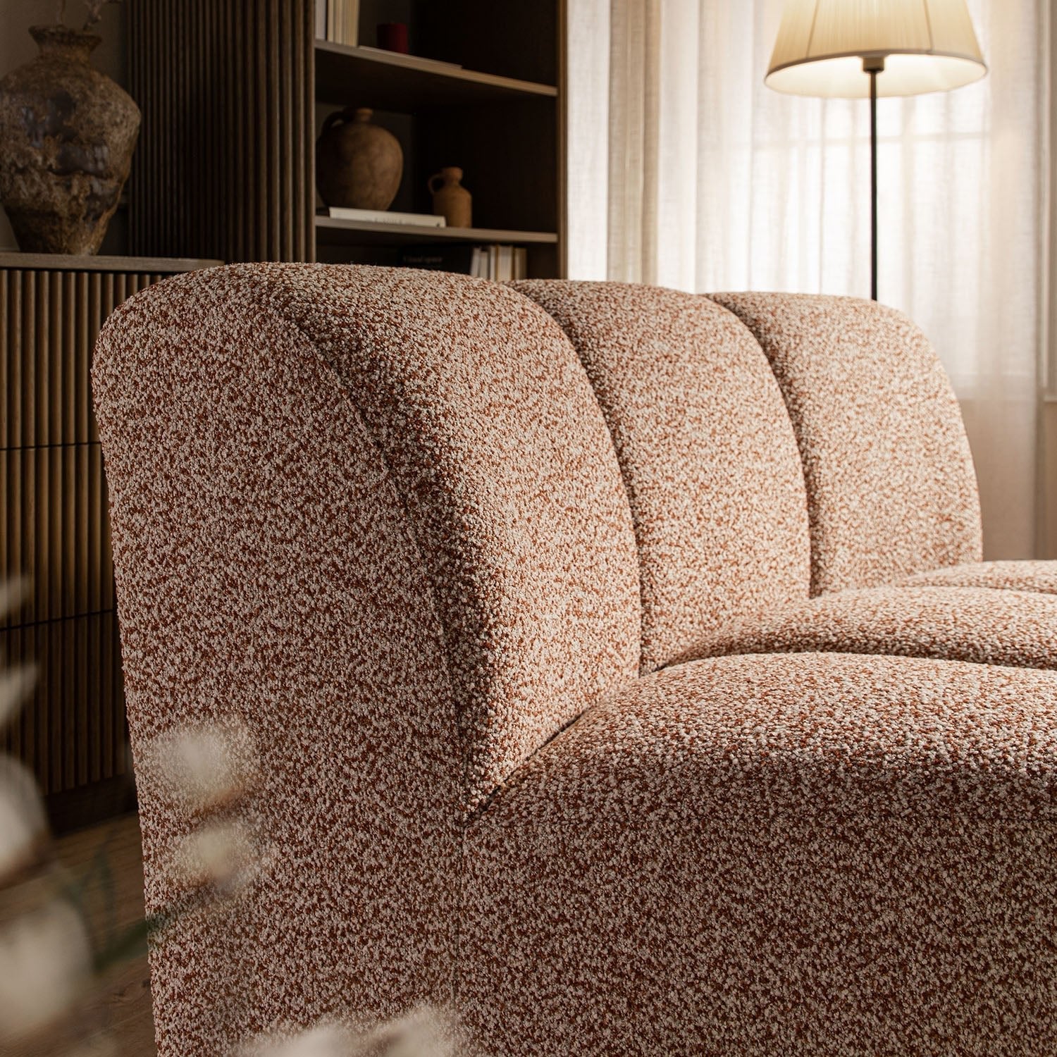 Granvia Musk Blush Boucle Modular Sofa, 1-Seater Curved Sofa