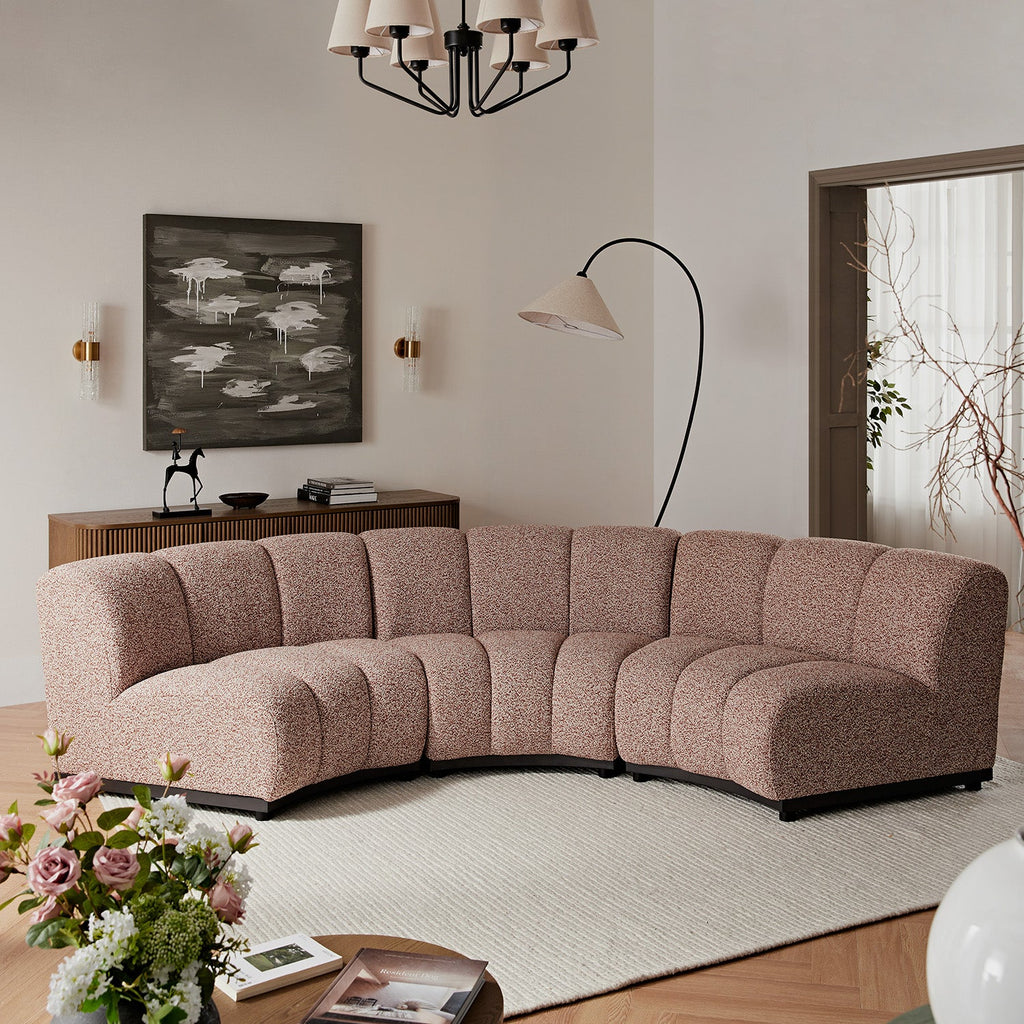 Granvia Musk Blush Boucle Modular Sofa, 3-Seater Curved Sofa