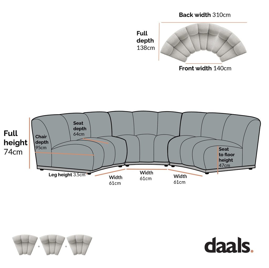 Granvia Musk Blush Boucle Modular Sofa, 3-Seater Curved Sofa