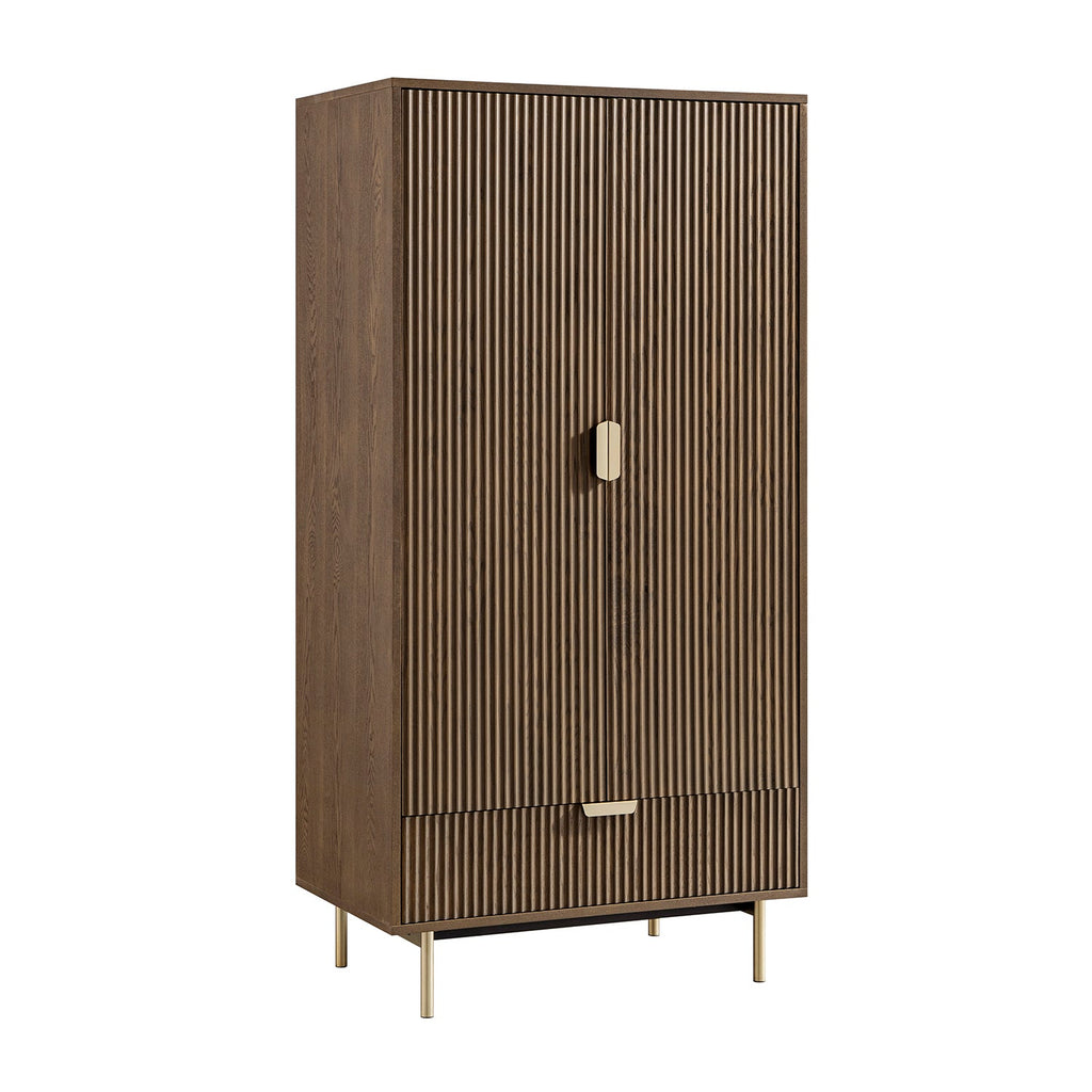 Richmond Ridged Double Wardrobe with Drawer, Dark Ash