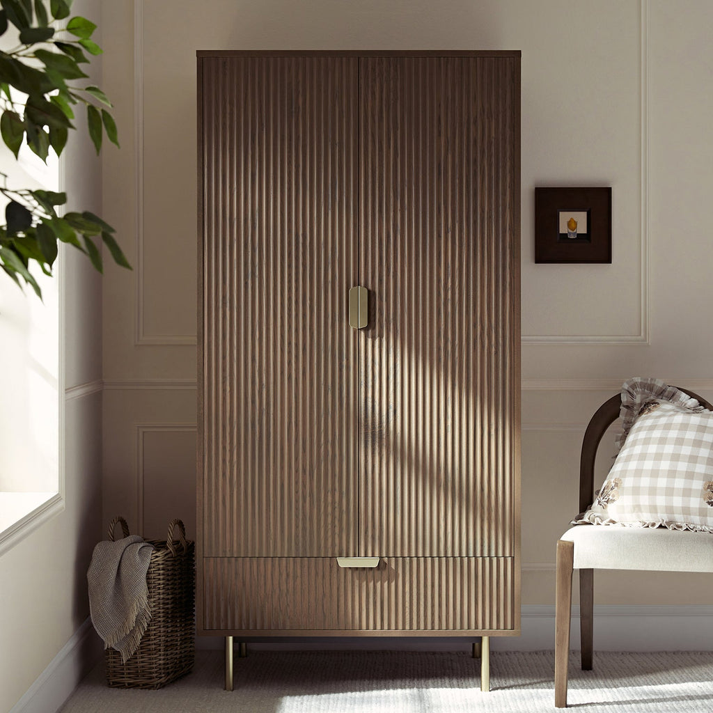 Richmond Ridged Double Wardrobe with Drawer, Dark Ash
