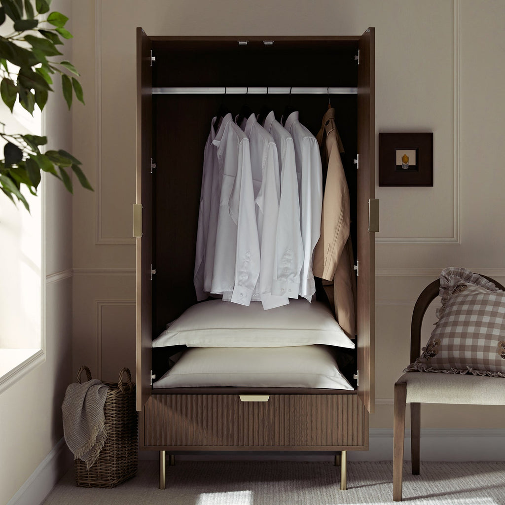 Richmond Ridged Double Wardrobe with Drawer, Dark Ash