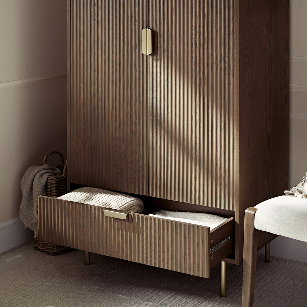 Richmond Ridged Double Wardrobe with Drawer, Dark Ash