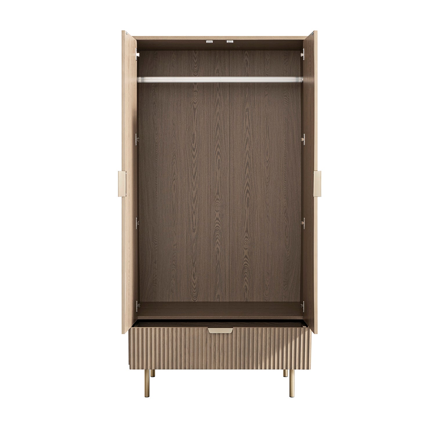 Richmond Ridged Double Wardrobe with Drawer, Light Ash