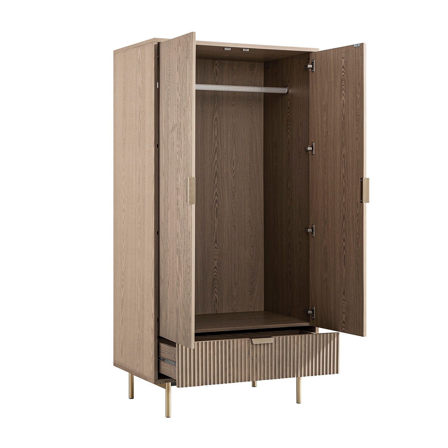 Richmond Ridged Double Wardrobe with Drawer, Light Ash