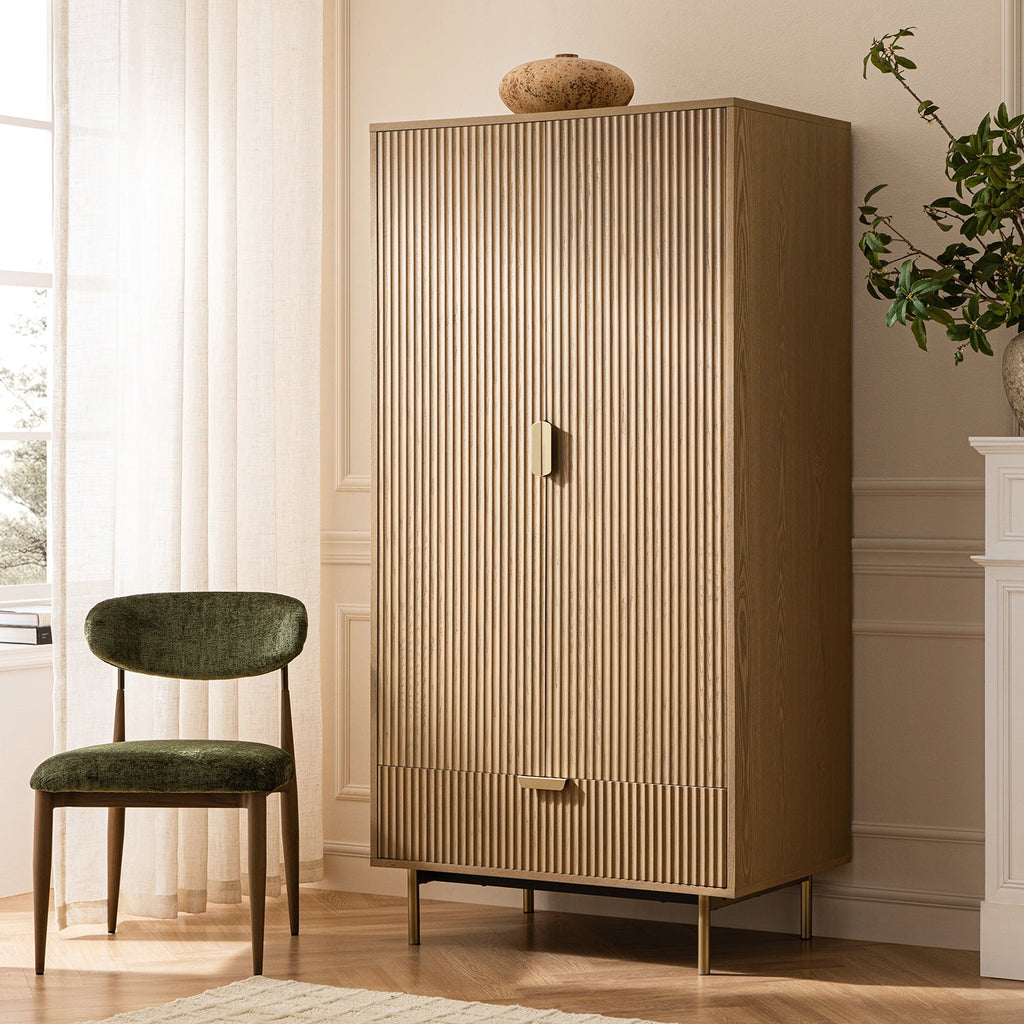 Richmond Ridged Double Wardrobe with Drawer, Light Ash