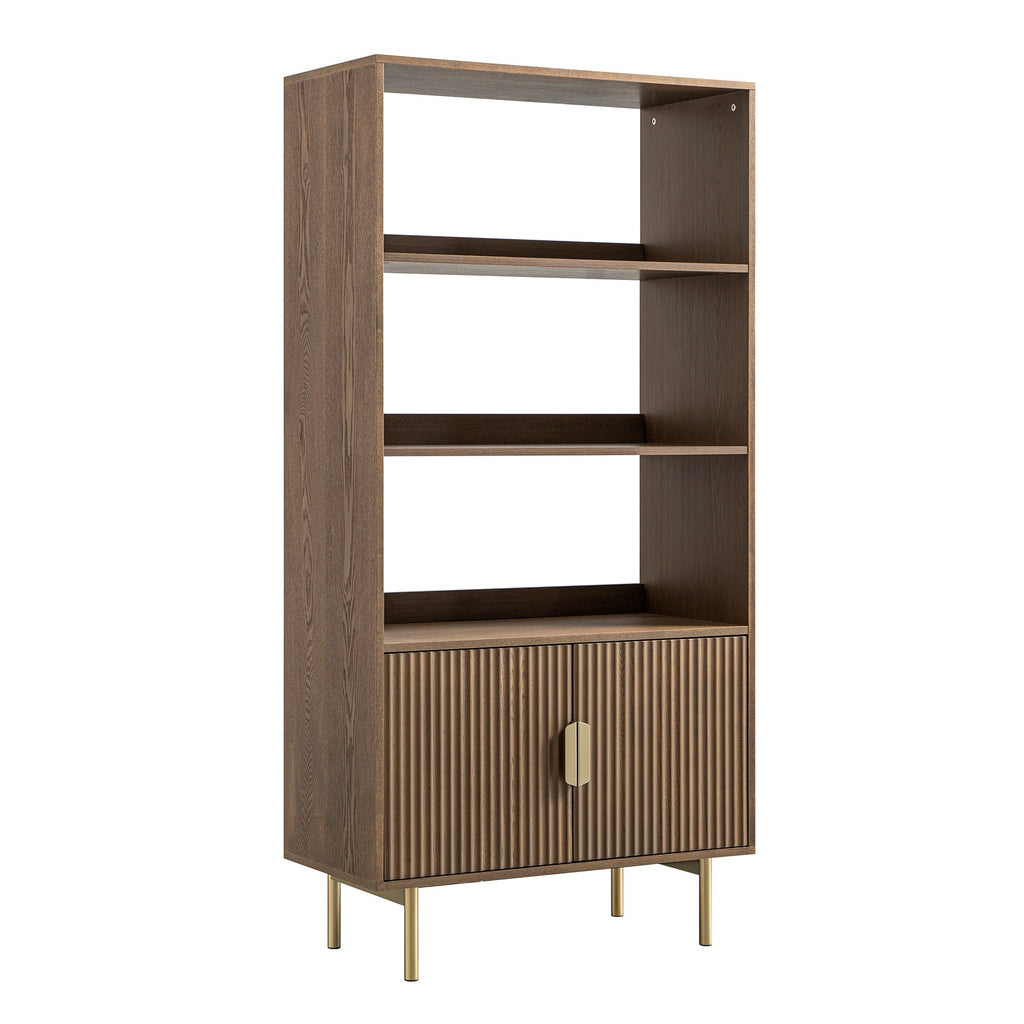 Richmond Ridged Tall Bookcase with Doors, Dark Ash