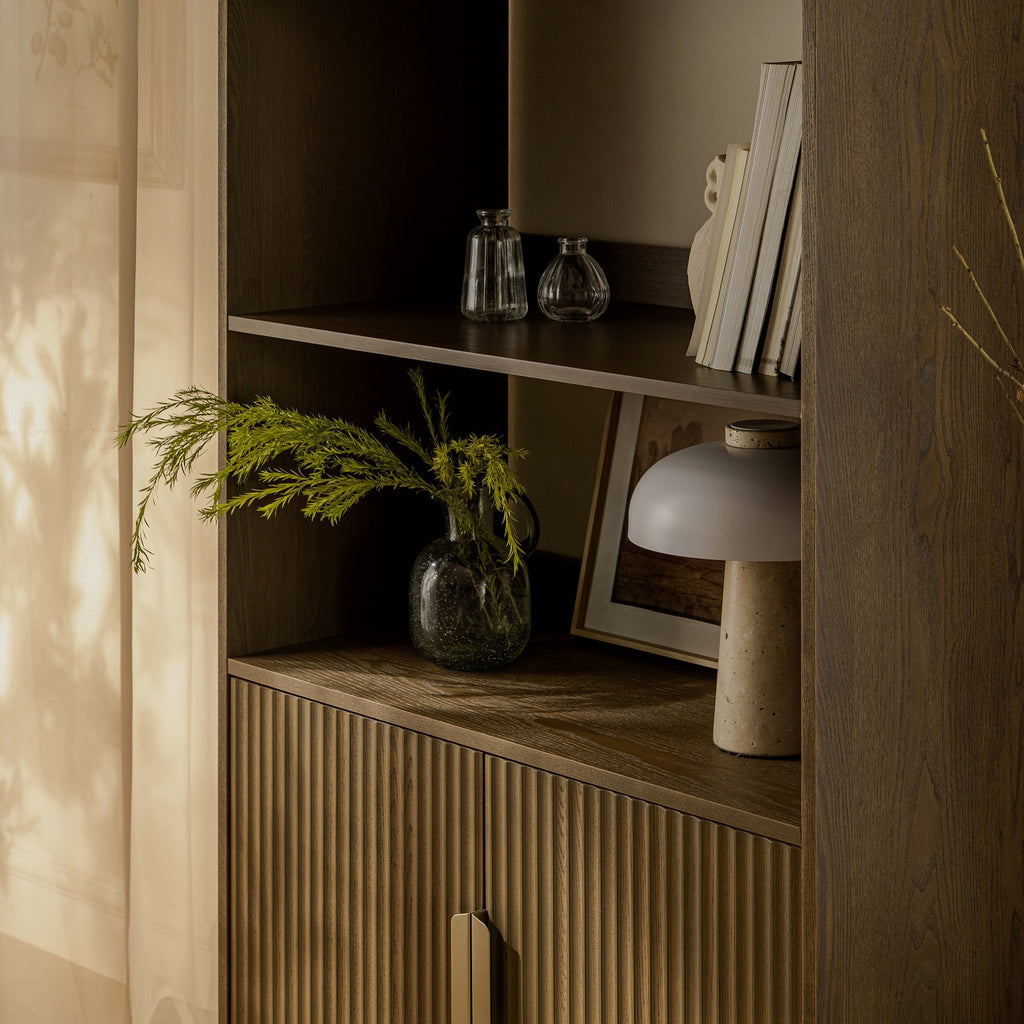 Richmond Ridged Tall Bookcase with Doors, Dark Ash