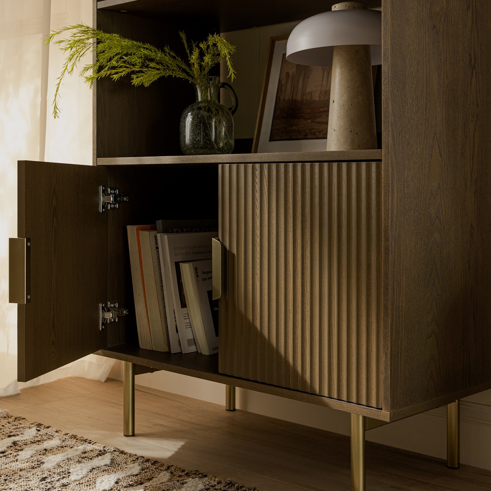 Richmond Ridged Tall Bookcase with Doors, Dark Ash