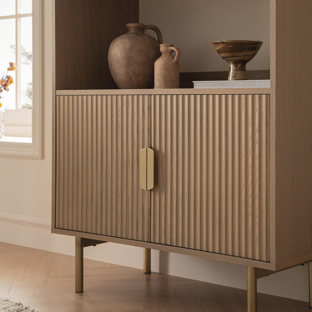 Richmond Ridged Tall Bookcase with Doors, Light Ash