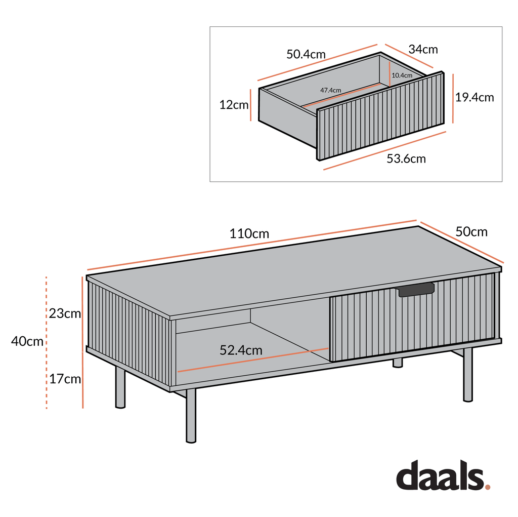 Richmond Ridged Coffee Table with Drawer, Dark Ash