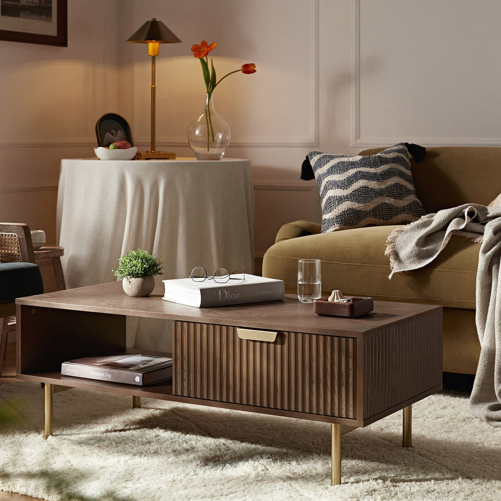 Richmond Ridged Coffee Table with Drawer, Dark Ash