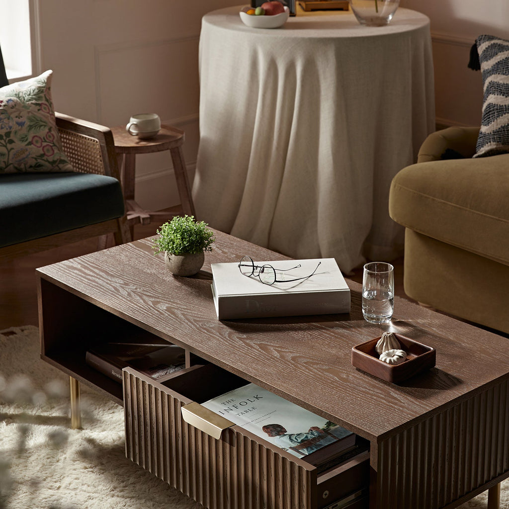 Richmond Ridged Coffee Table with Drawer, Dark Ash