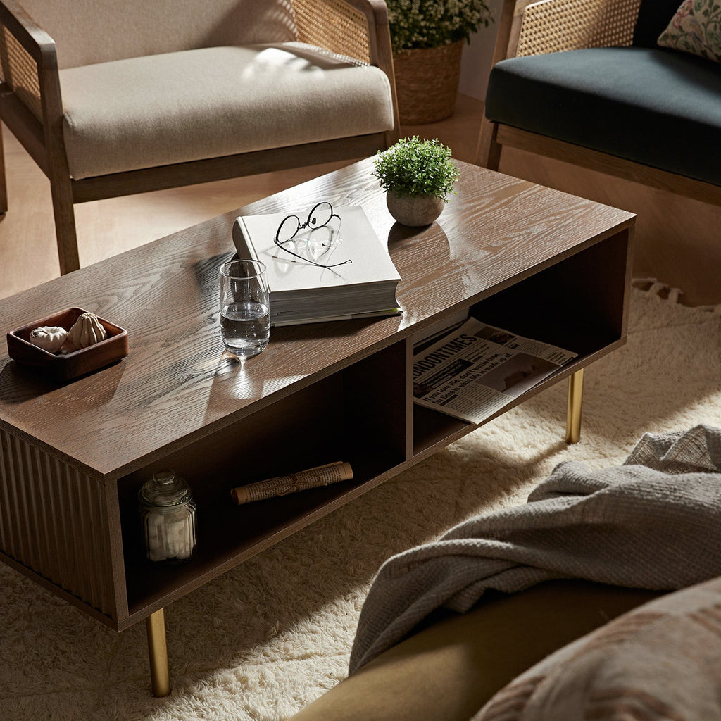 Richmond Ridged Coffee Table with Drawer, Dark Ash