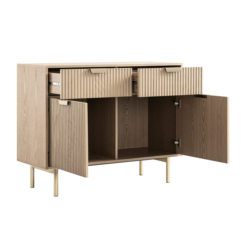 Richmond Ridged 2-Door Cabinet with Drawers, Light Ash