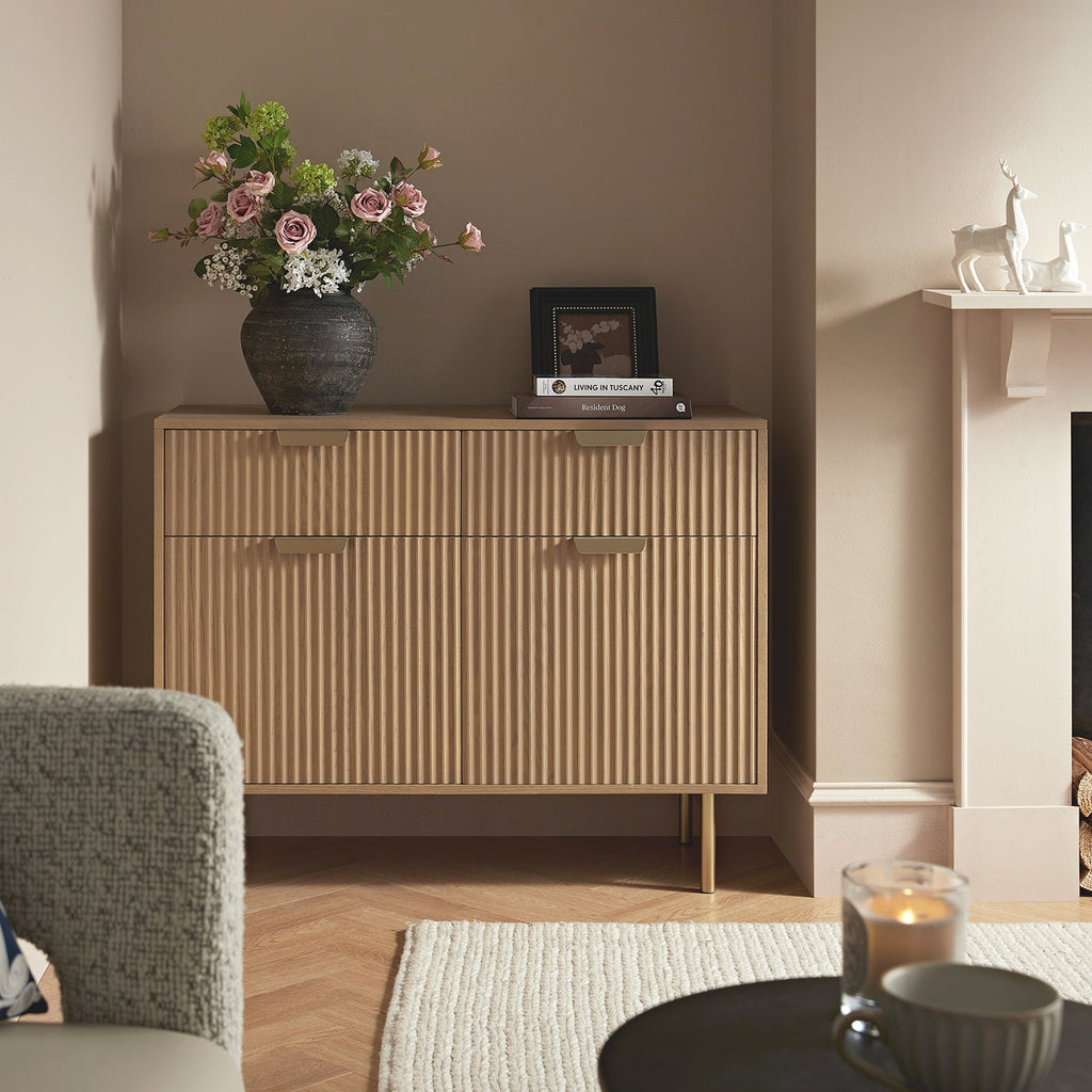 Richmond Ridged 2-Door Cabinet with Drawers, Light Ash