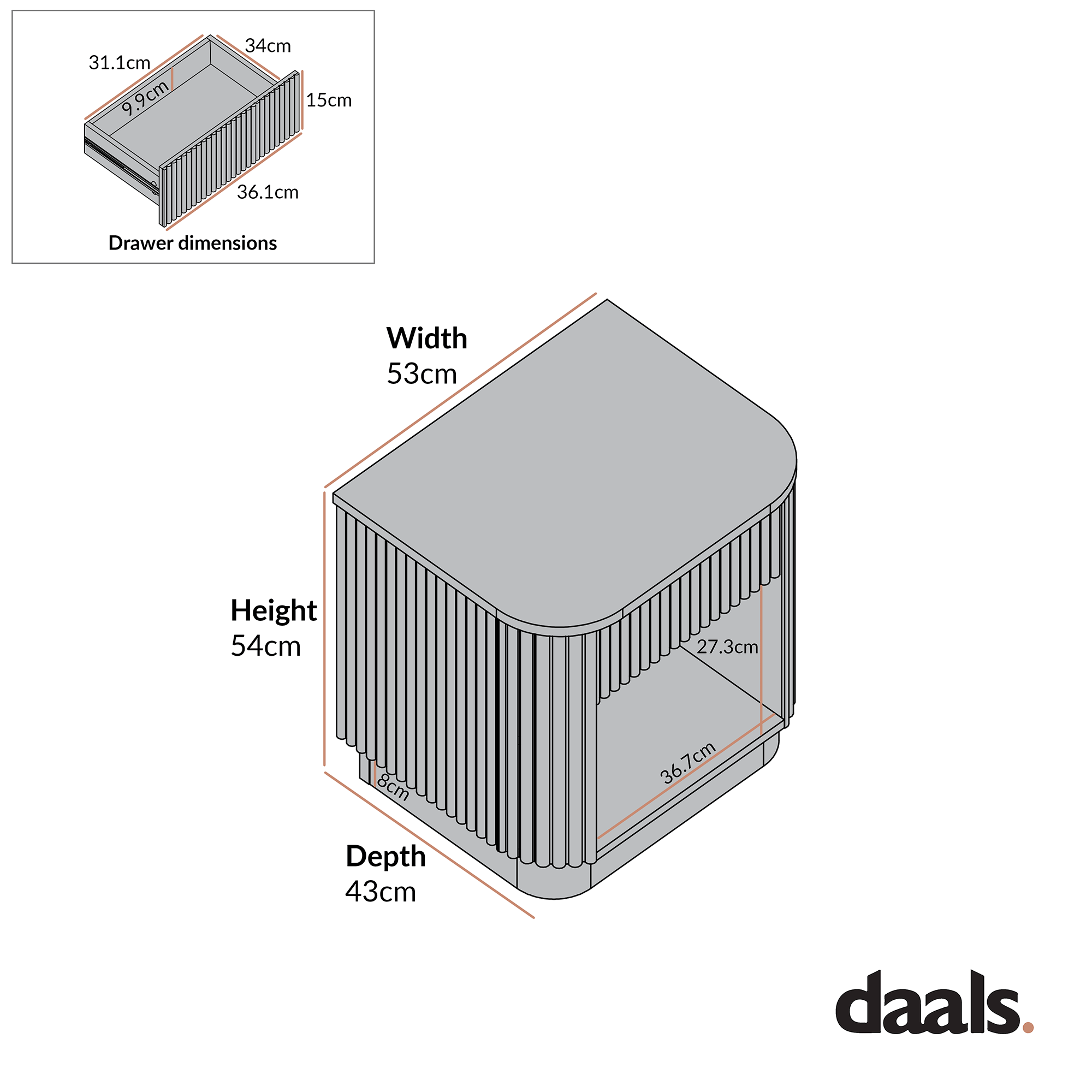 Maru 1-Drawer Bedside Table, Black