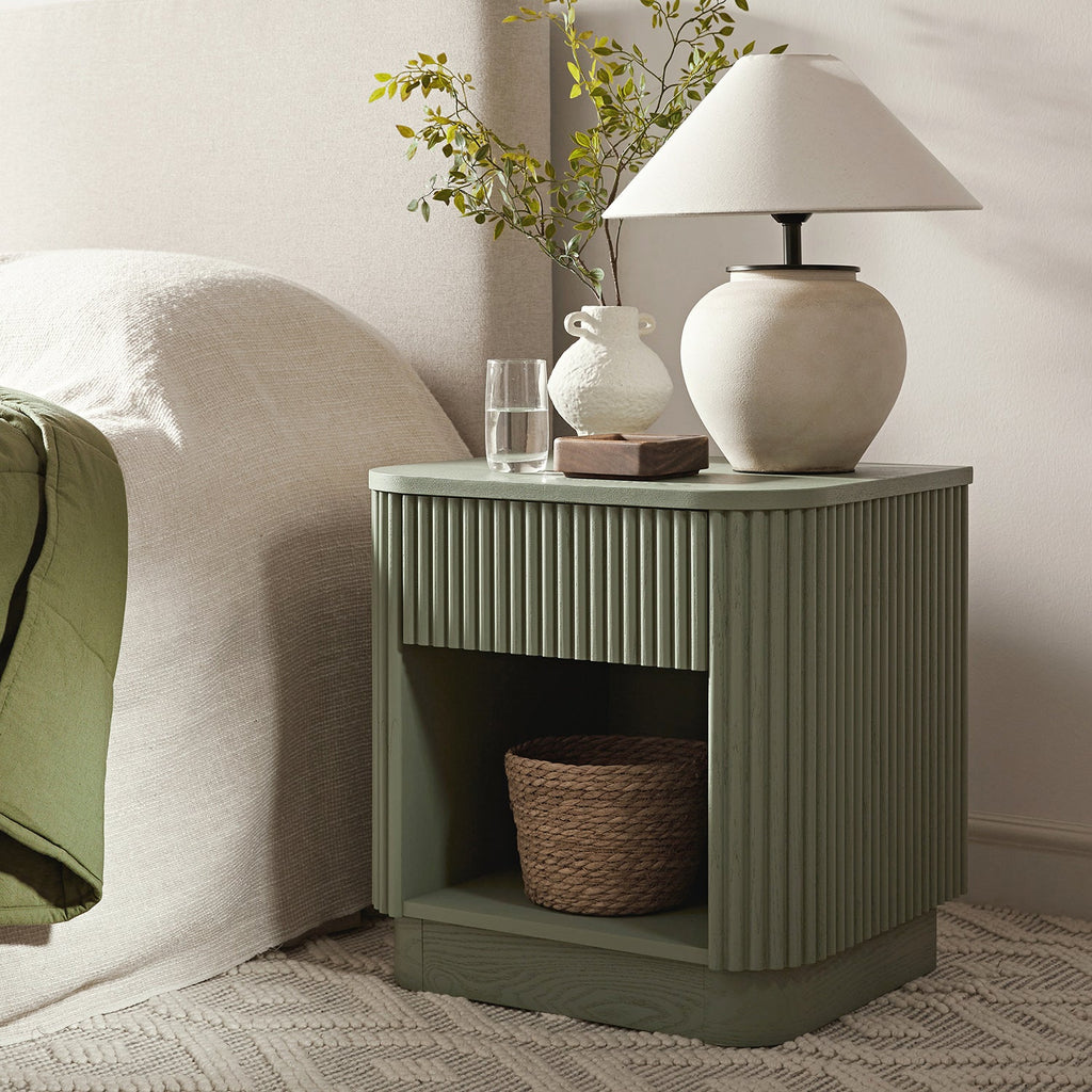 Maru 1-Drawer Bedside Table, Sage Green