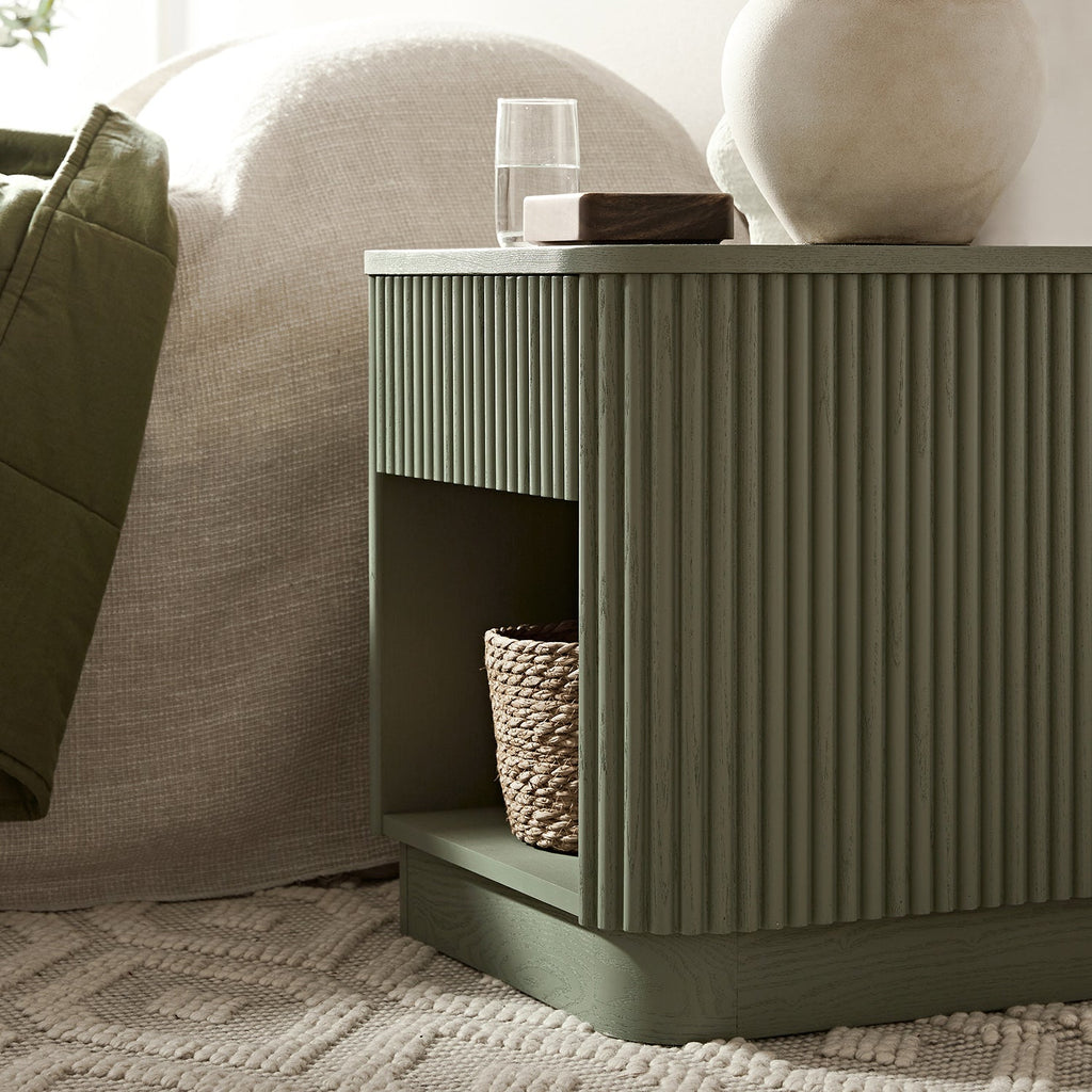 Maru 1-Drawer Bedside Table, Sage Green