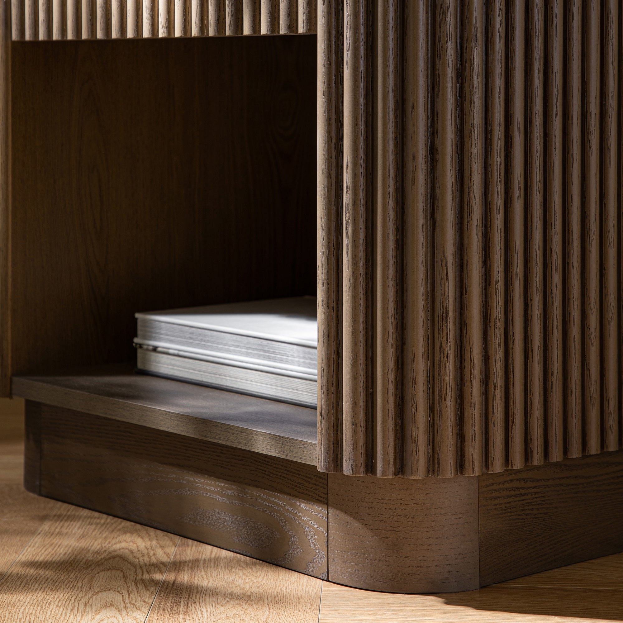 Maru 1-Drawer Bedside Table, Silver Oak