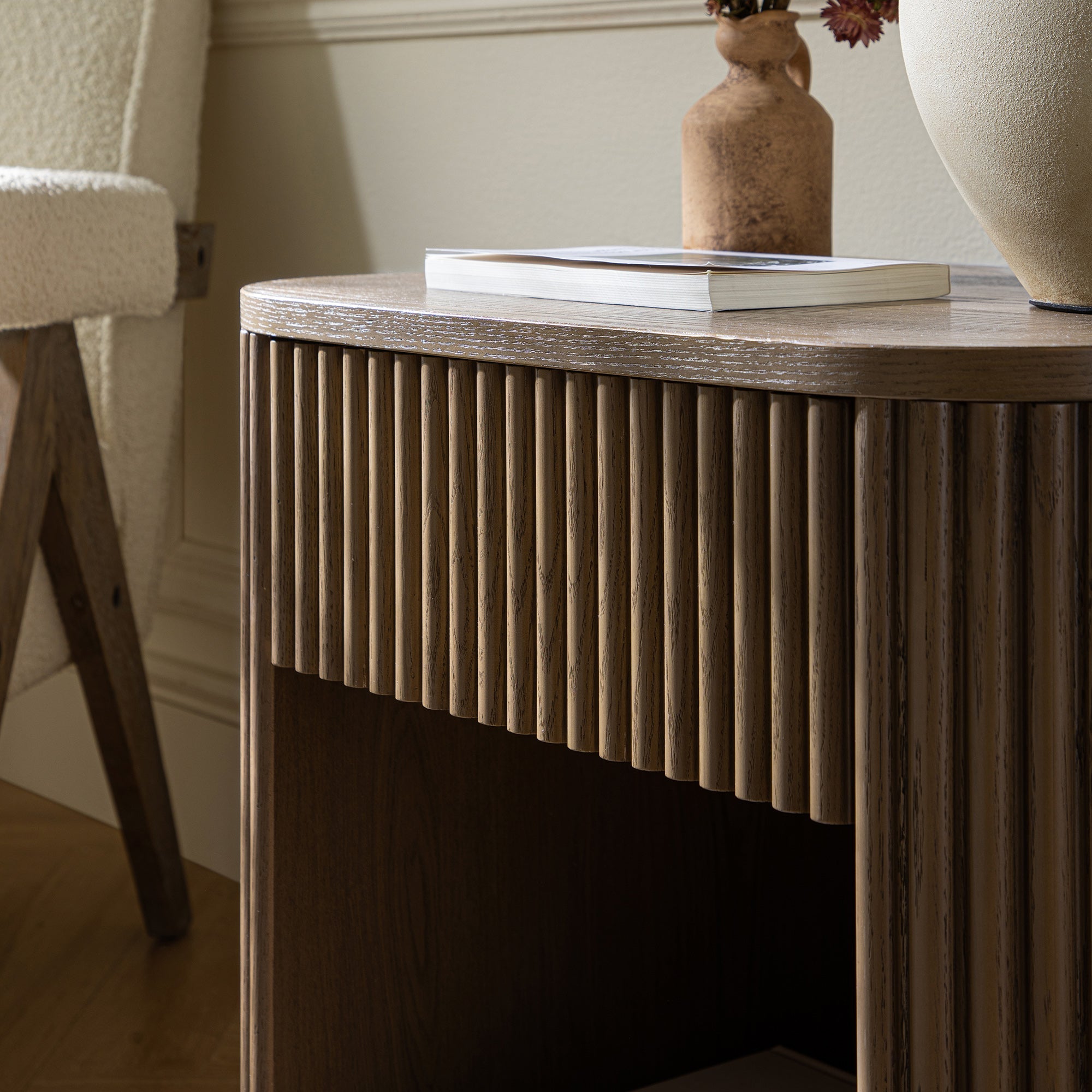 Maru 1-Drawer Bedside Table, Silver Oak