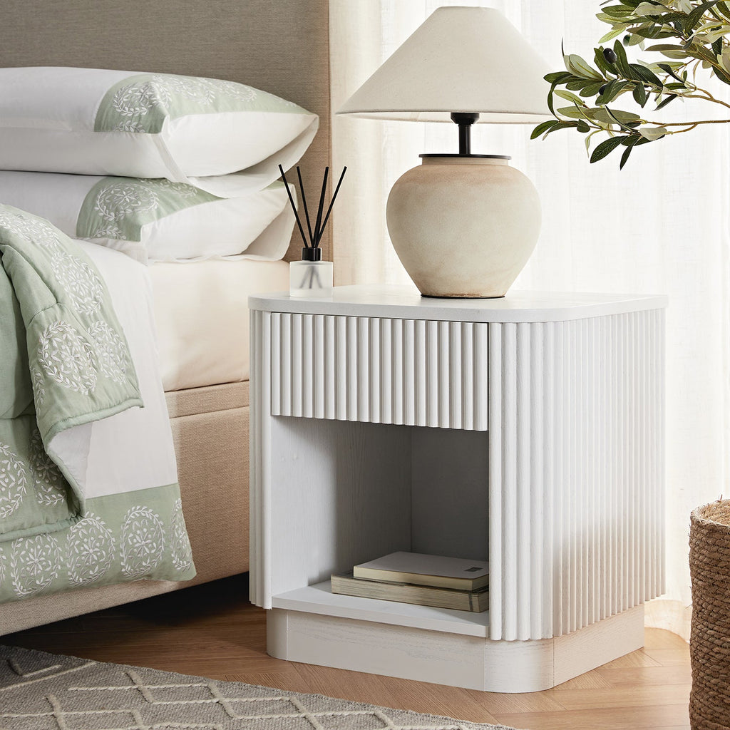 Maru 1-Drawer Bedside Table, Washed White