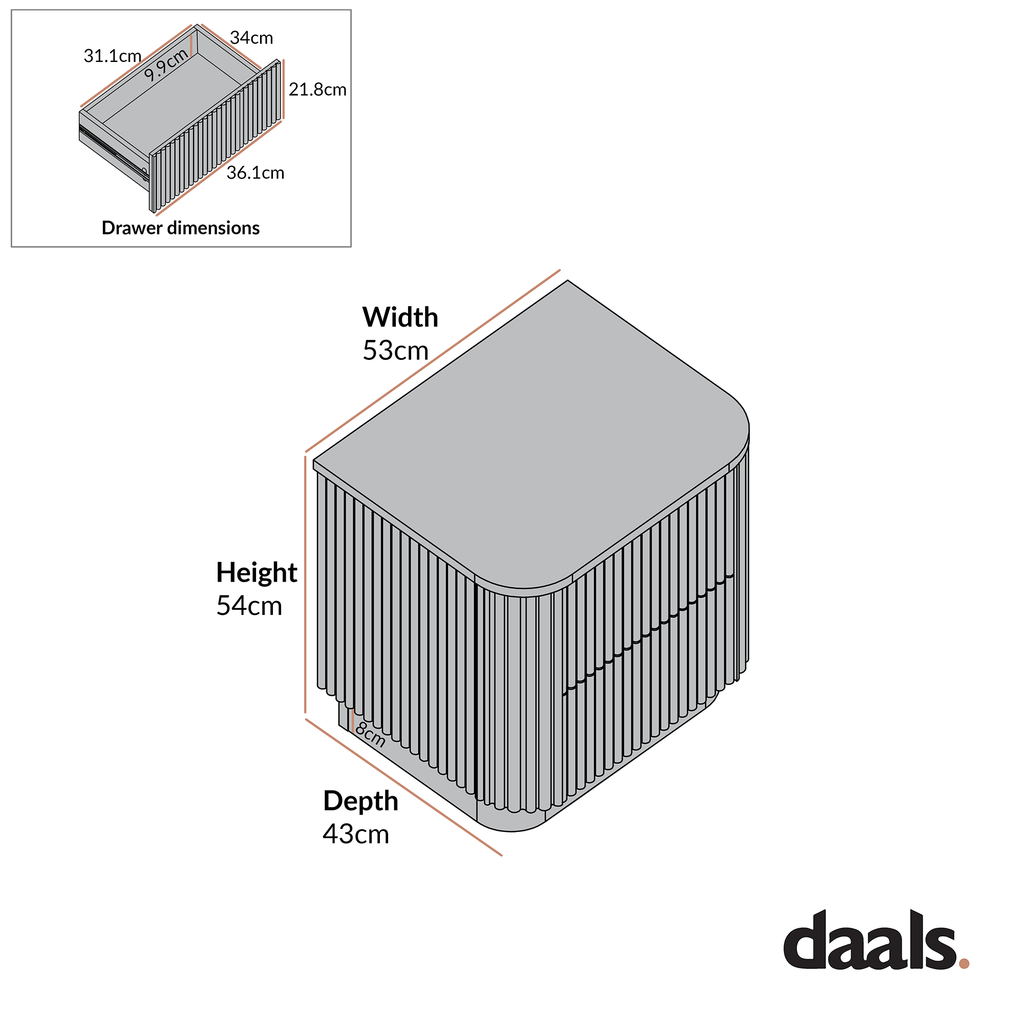 Maru 2-Drawer Bedside Table, Washed White