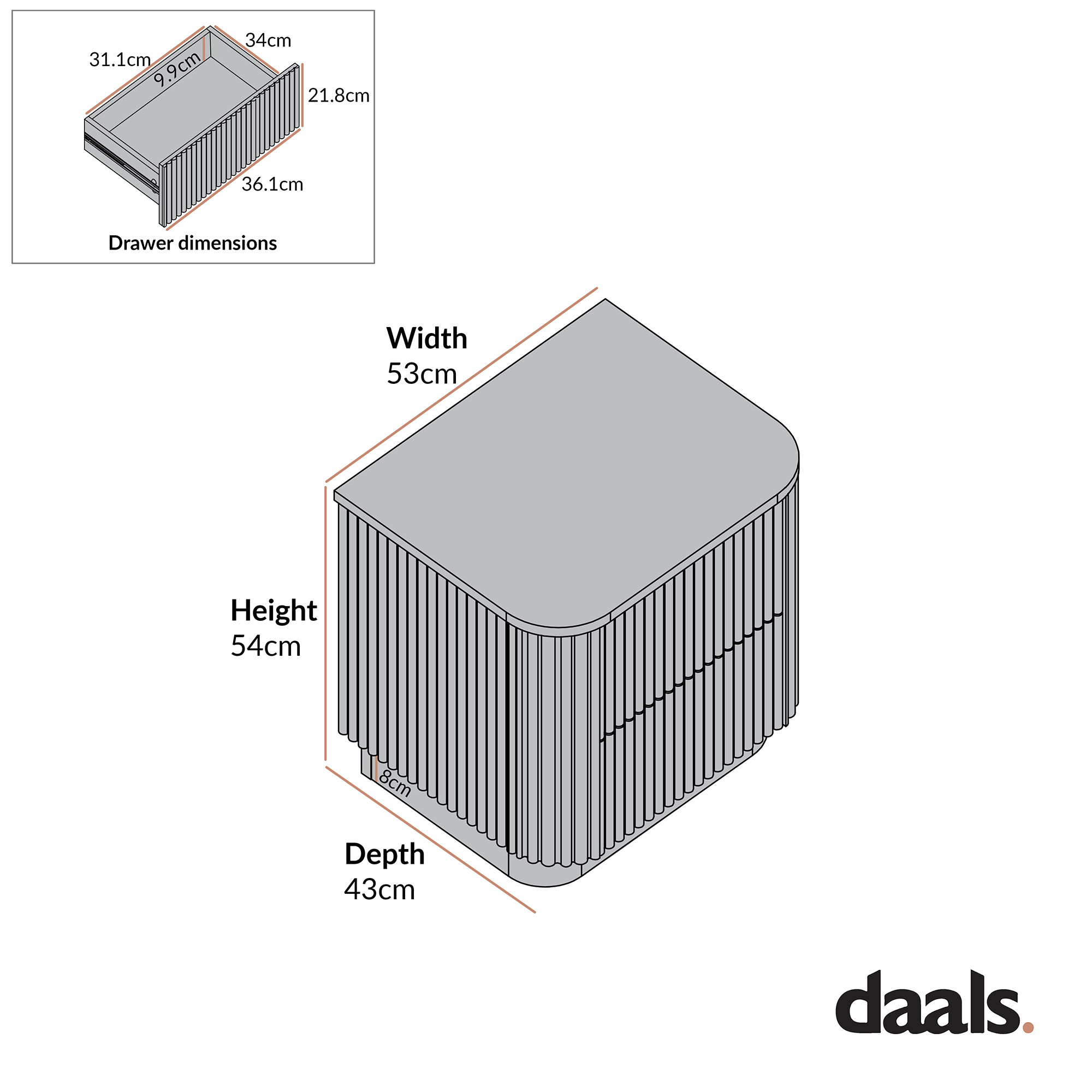 Maru 2-Drawer Bedside Table, Washed White