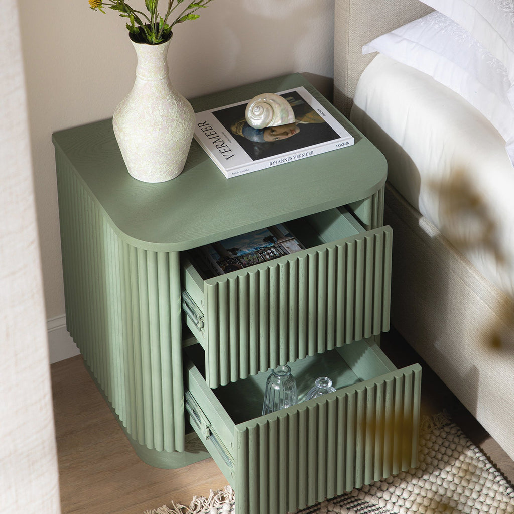 Maru 2-Drawer Bedside Table, Sage Green
