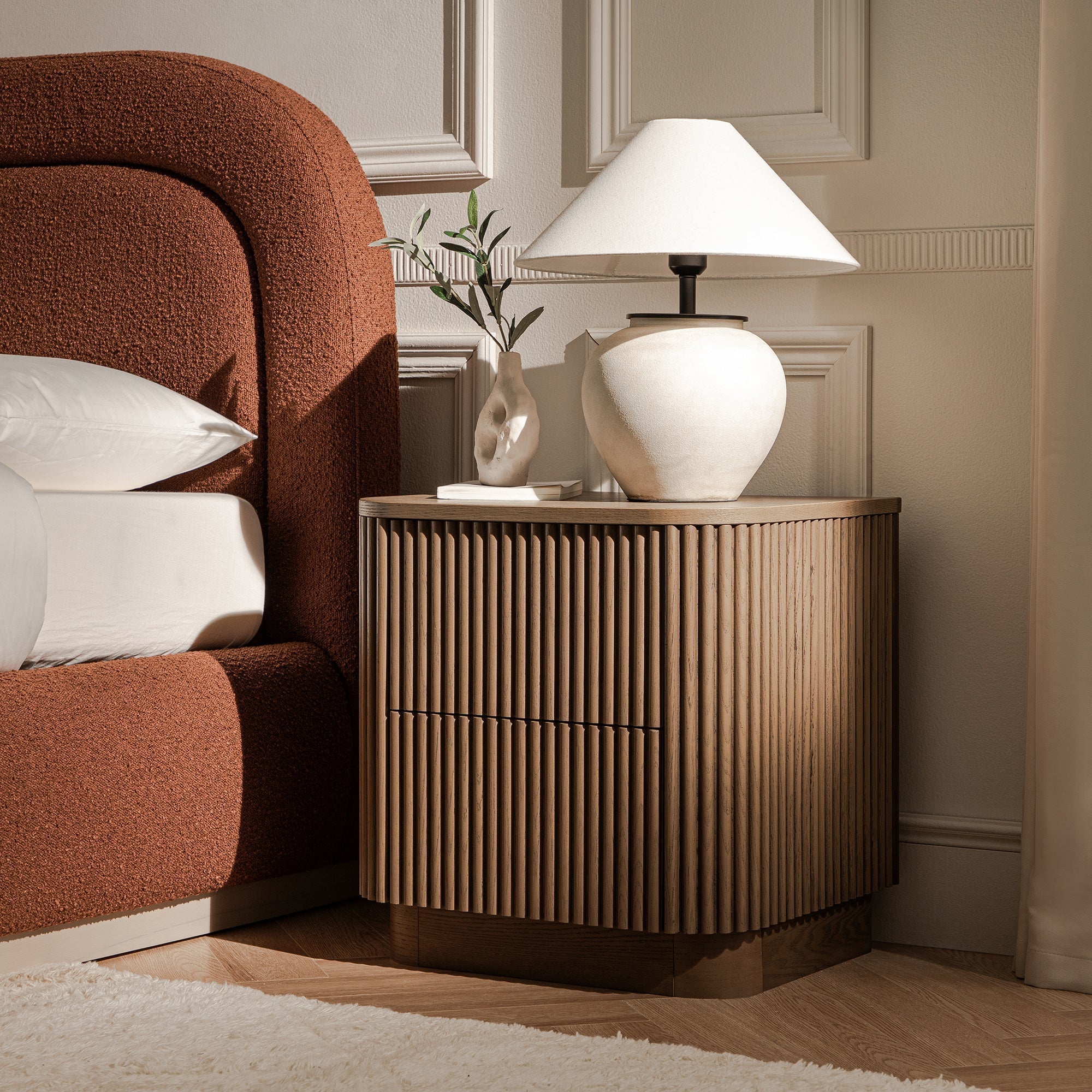 Maru 2-Drawer Bedside Table, Silver Oak