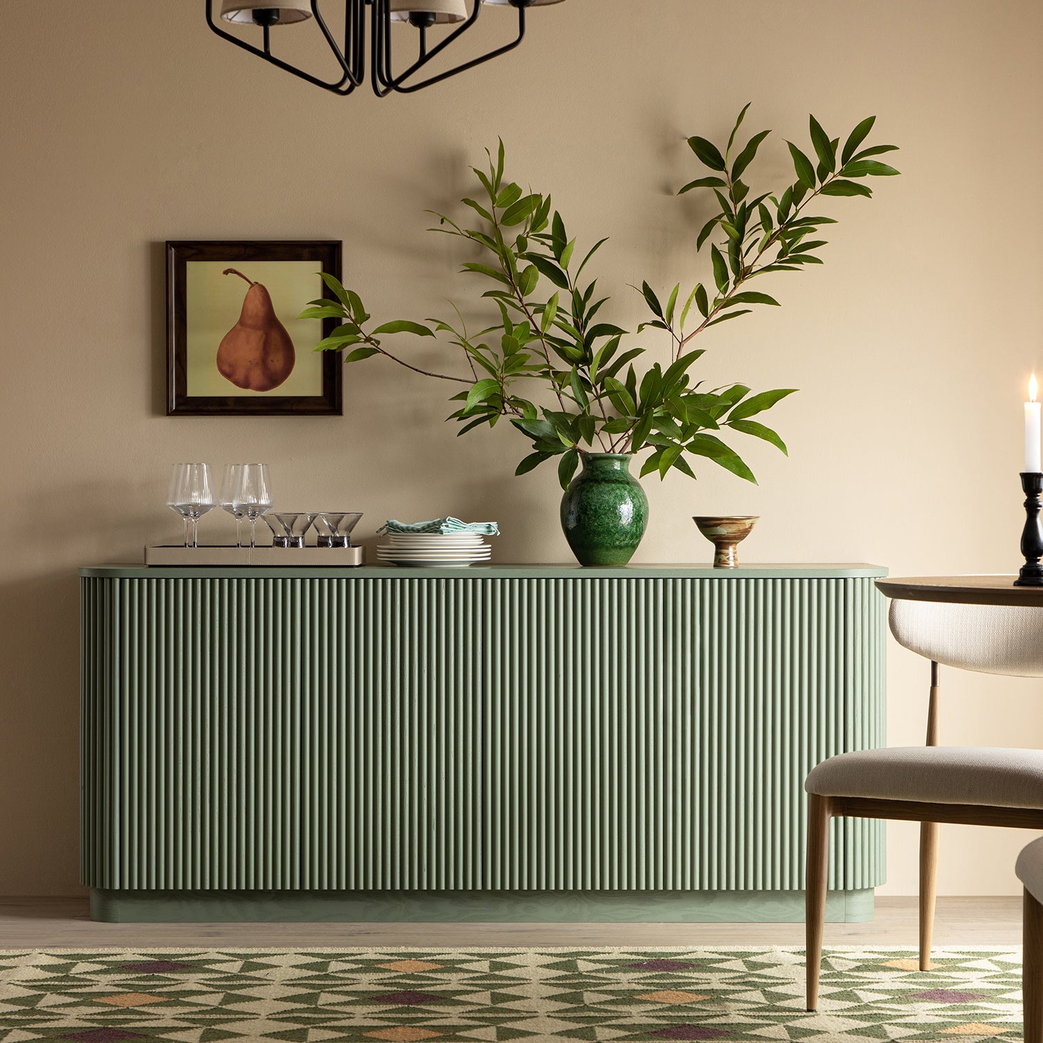Maru Large 4-Door Sideboard, Sage Green