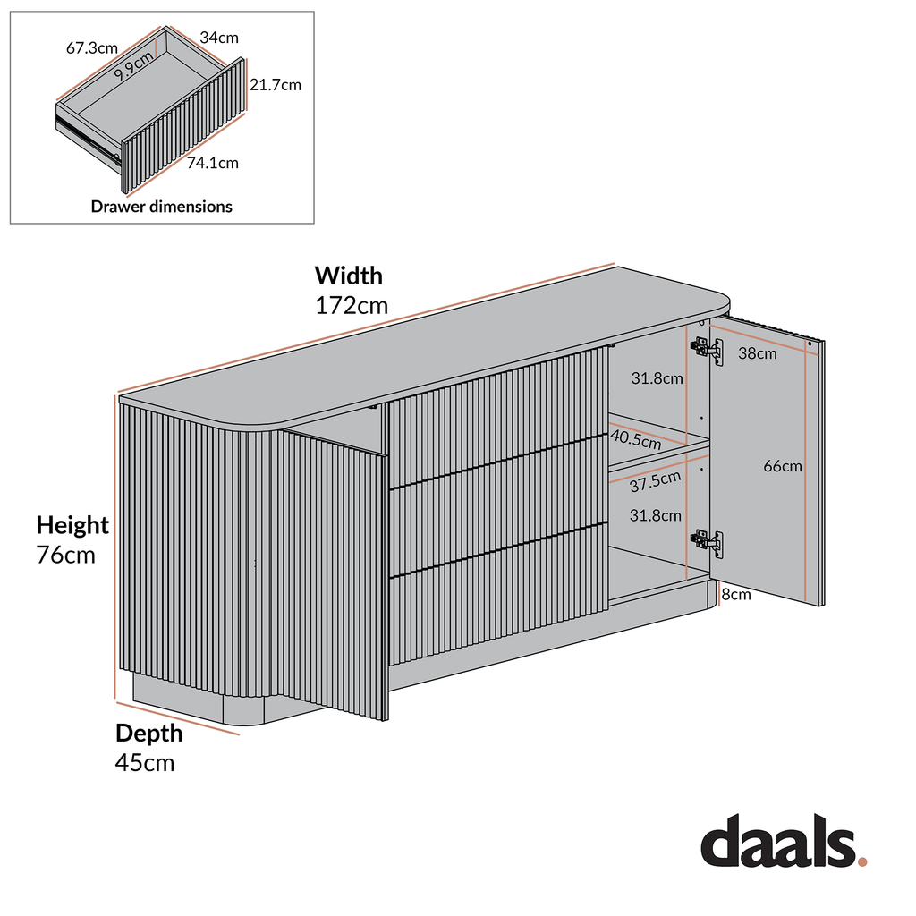 Maru Large 2-Door Sideboard with Drawers, Silver Oak