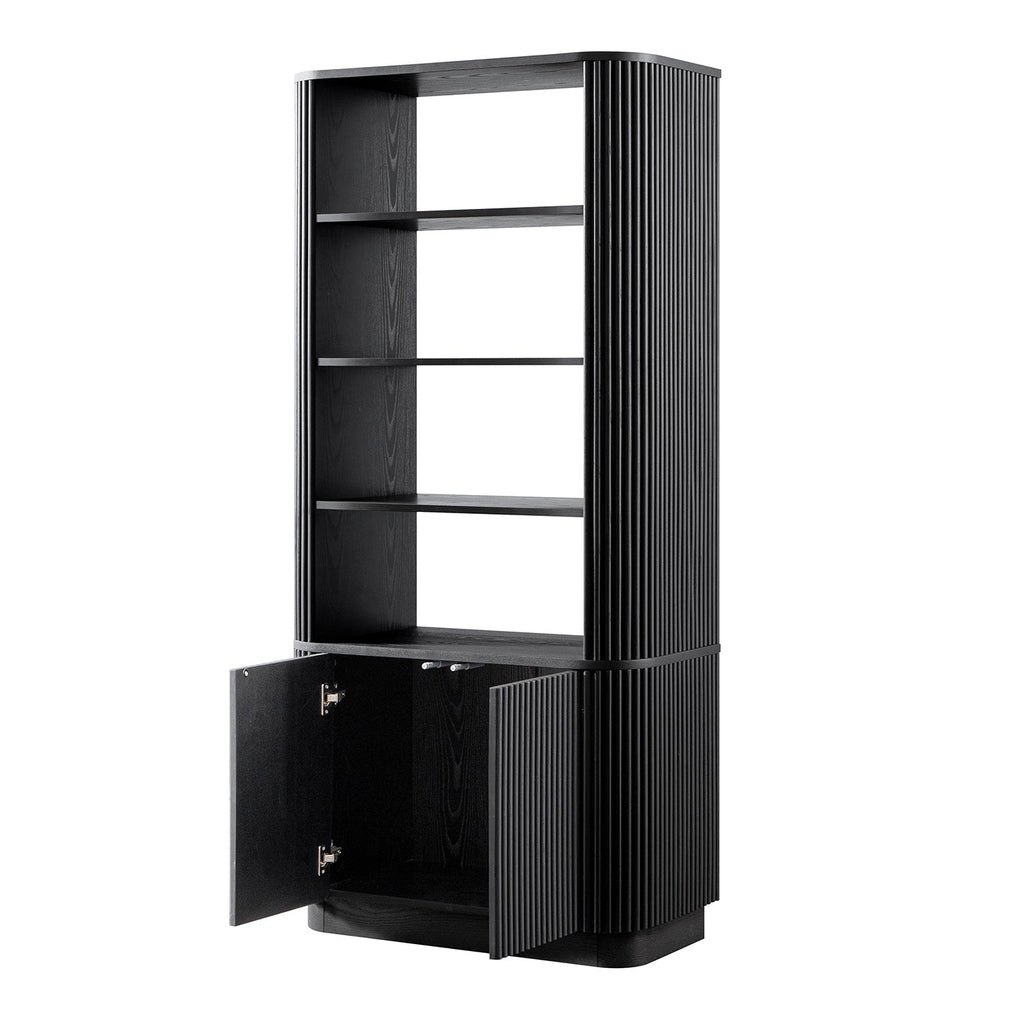 Maru Bookcase with Cabinet, Black