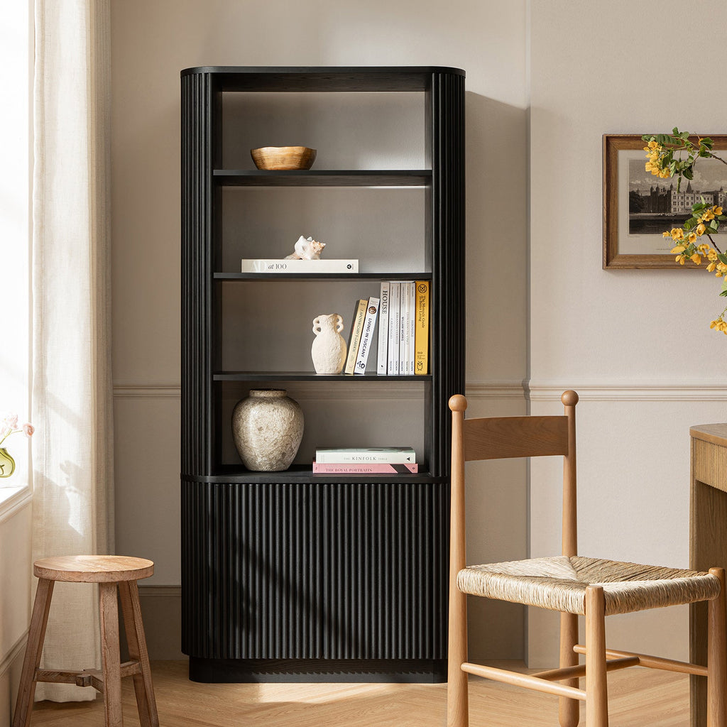Maru Bookcase with Cabinet, Black