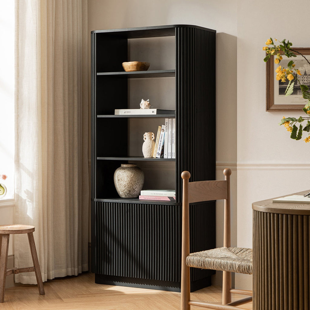 Maru Bookcase with Cabinet, Black
