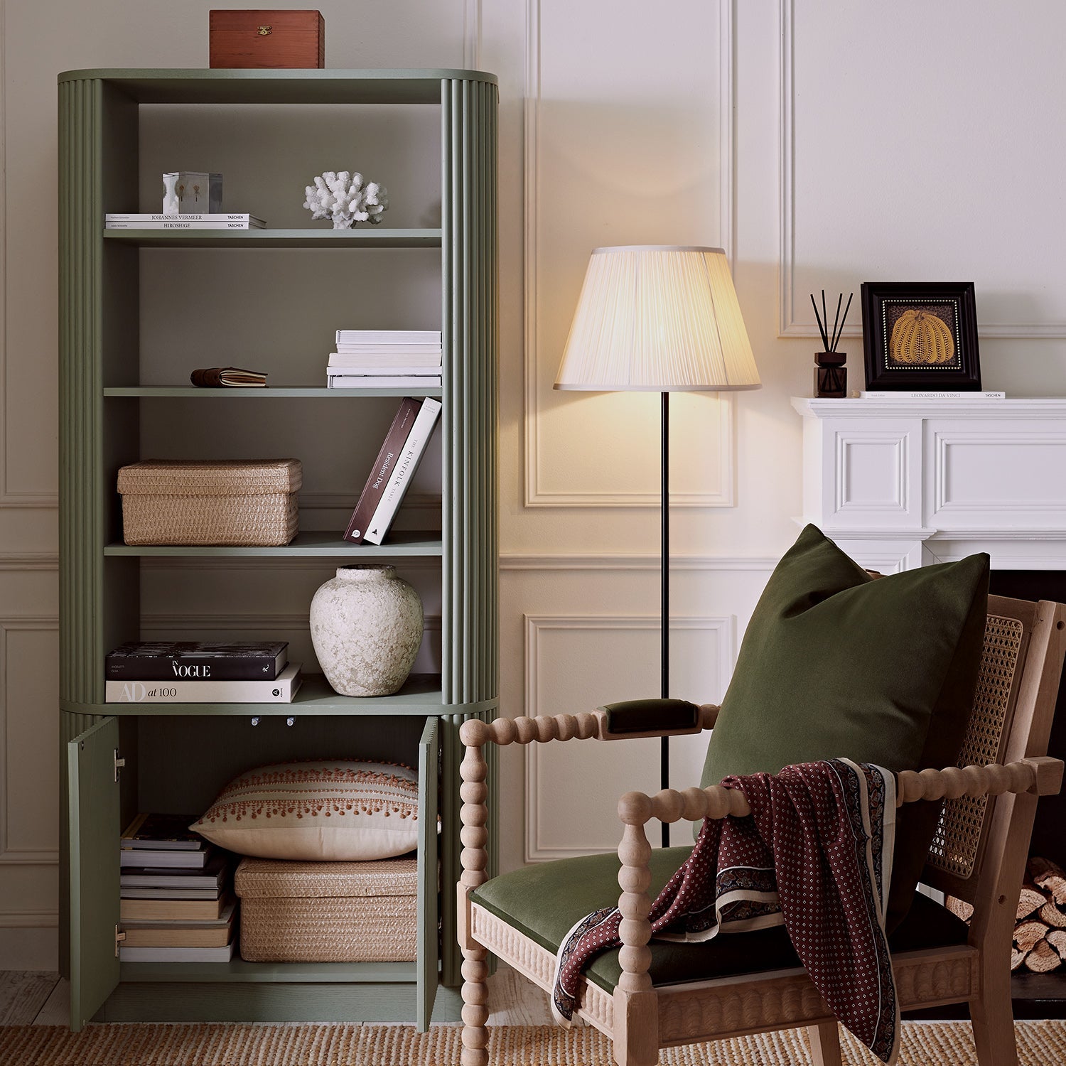 Maru Bookcase with Cabinet, Sage Green