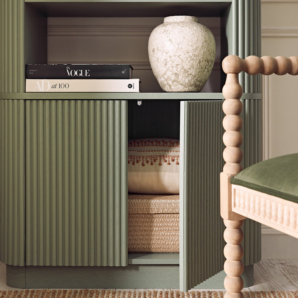 Maru Bookcase with Cabinet, Sage Green